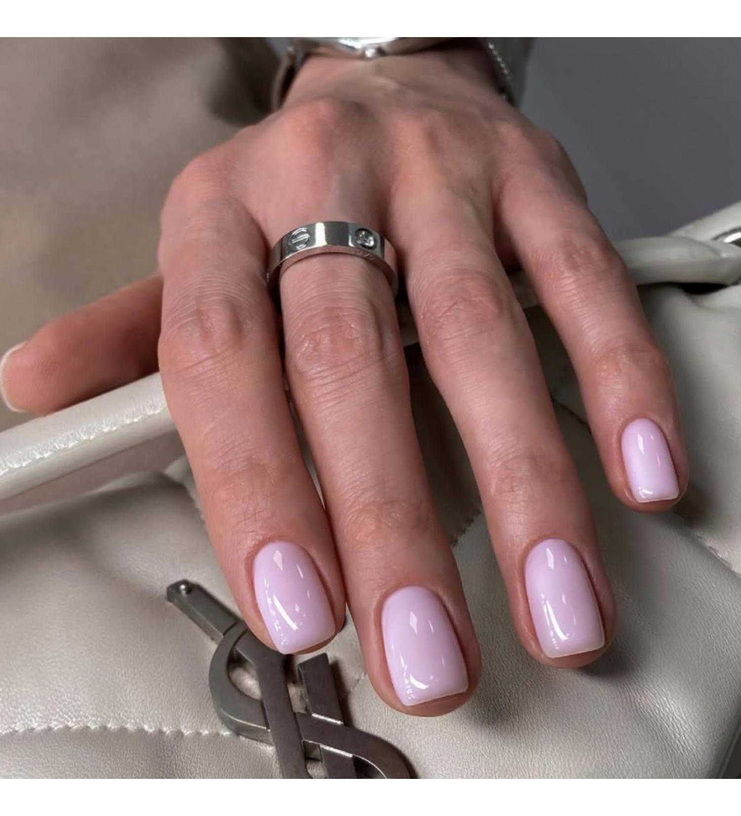 Justotry 24-Piece Monochrome Angular Press-On Nails - Glossy Peach Rose & Pale Pink Square Fake Nails for Women - Buy Online on GoSupps.com