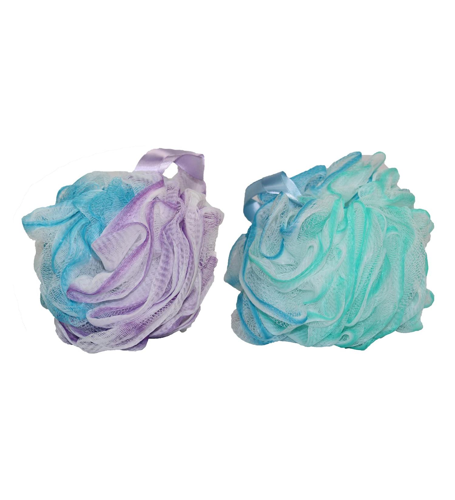 Bodylife Home Bath & Shower Scrunchies Body Pouf Blue Purple Green & White Mixed Colours 75g Twin pack