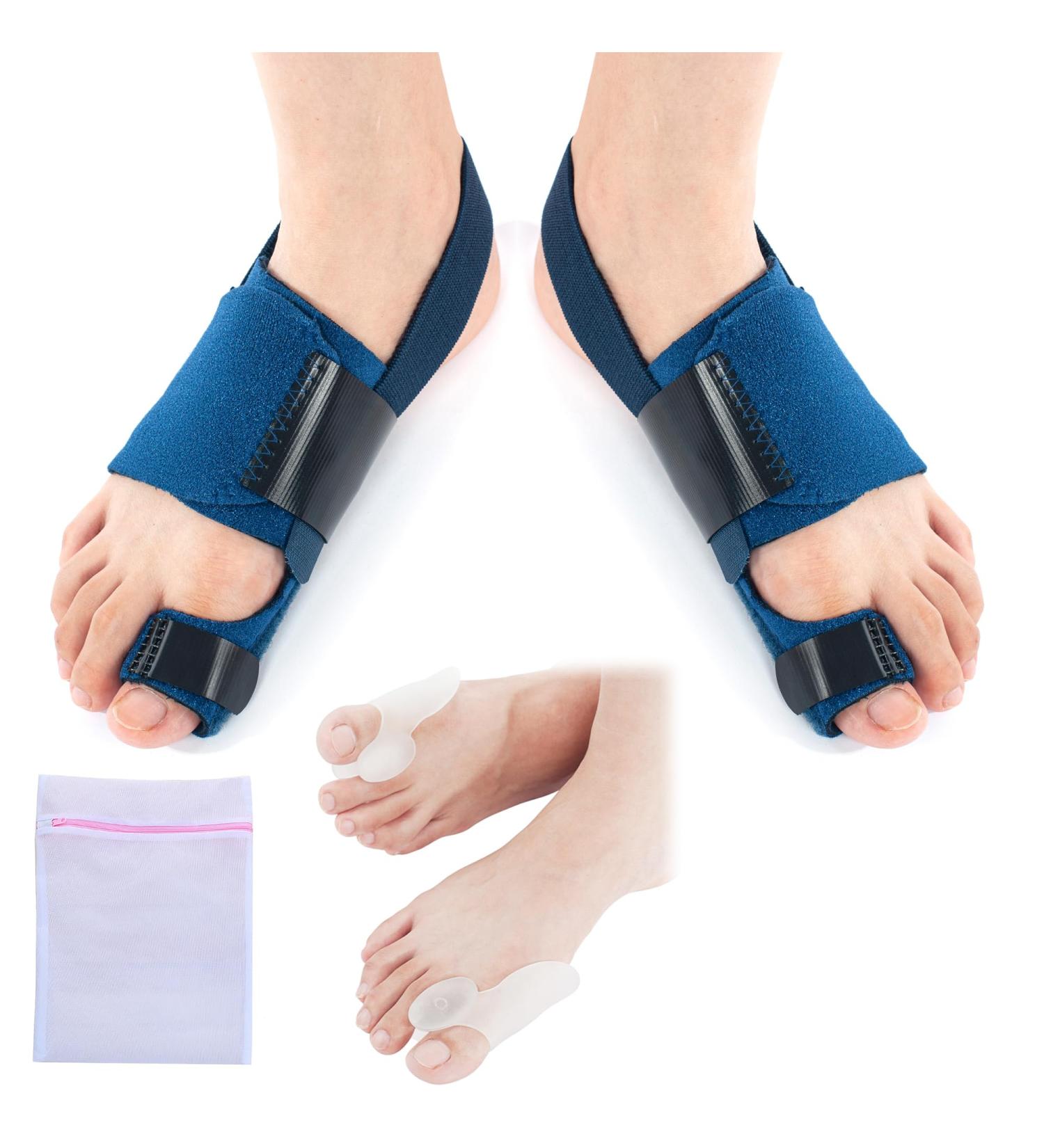 360 Relief Medical Bale - Hallux Valgus Correction Rail Adjustable Silicone Big Toe Straightener & Pain Relief - Blue with Laundry Bag - Buy Online on GoSupps.com