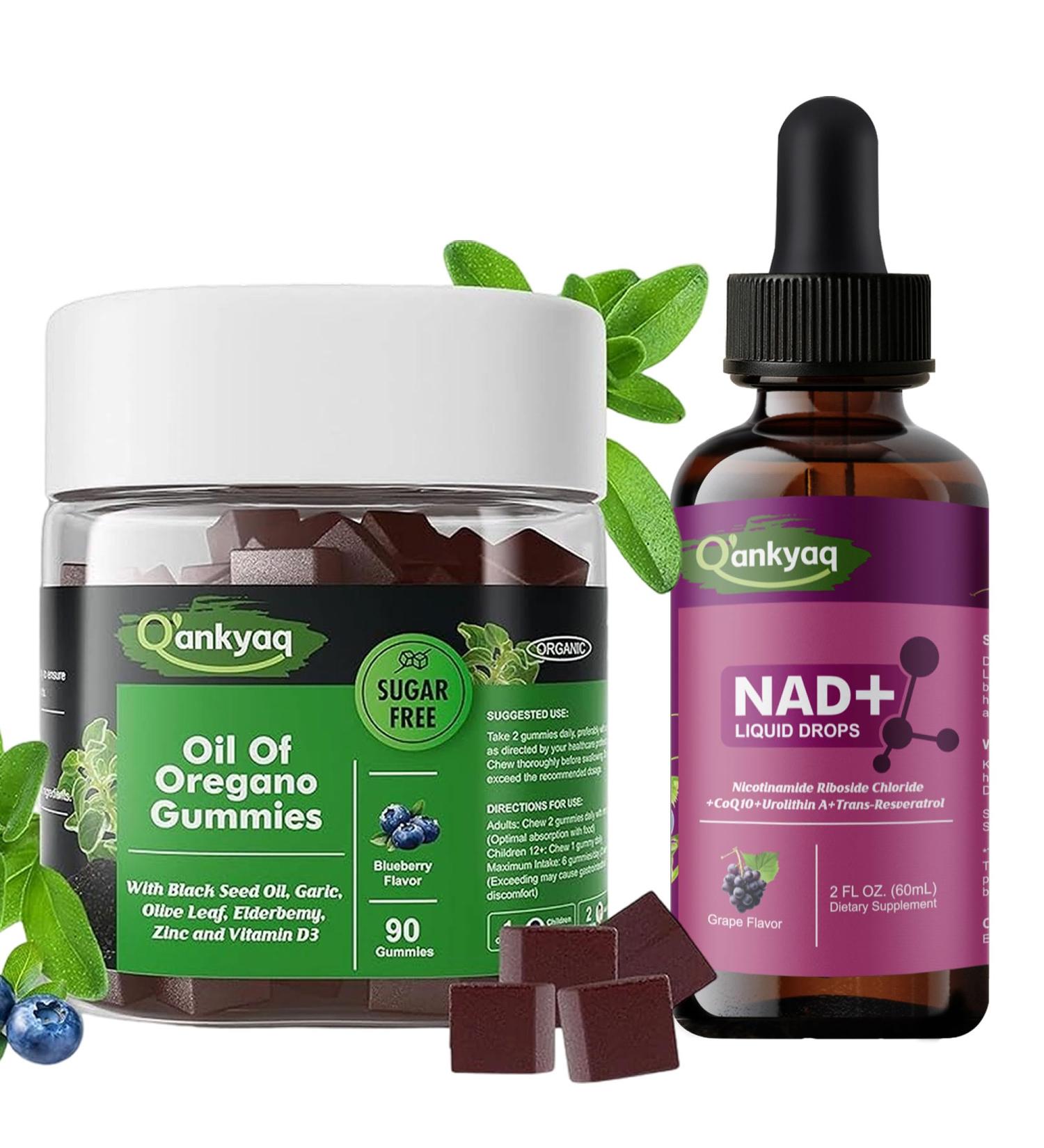 Q'ankyaq Oregano Oil with Black Seed Oil Organic Gummies and NAD 1000mg Drops - Buy Online on GoSupps.com