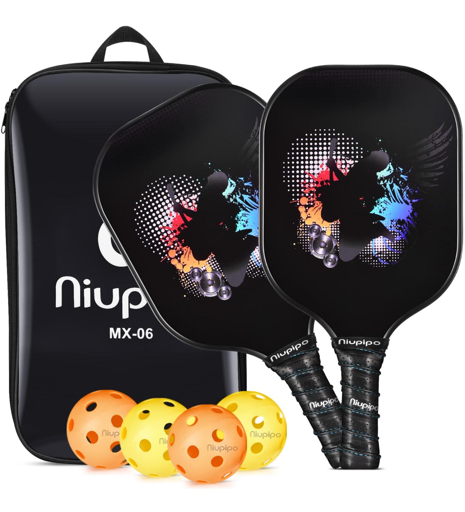 Niupipo Pro Graphite Pickleball Paddle Set - USAPA Approved, Polypropylene Honeycomb Core, Lightweight Racket with Cushion Grip, Includes 2 Paddles, 4 Balls, Portable Bag - Buy Online on GoSupps.com