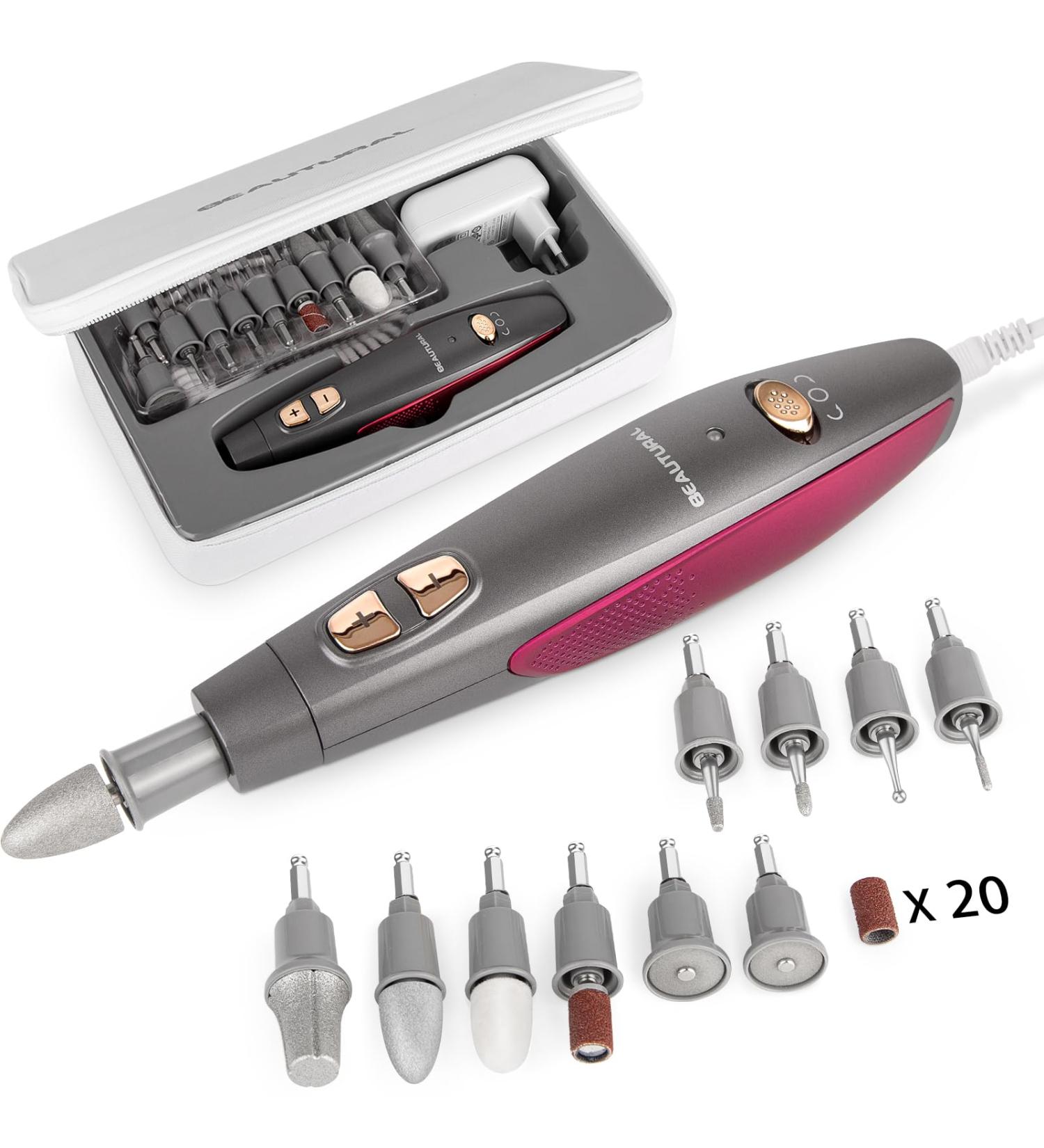 Beautural Electric Manicure Pedicure Set | Professional Nail Miller with 10 Attachments & LED Light - Gray | Ultimate Nail Care for Hands & Feet - Buy Online on GoSupps.com