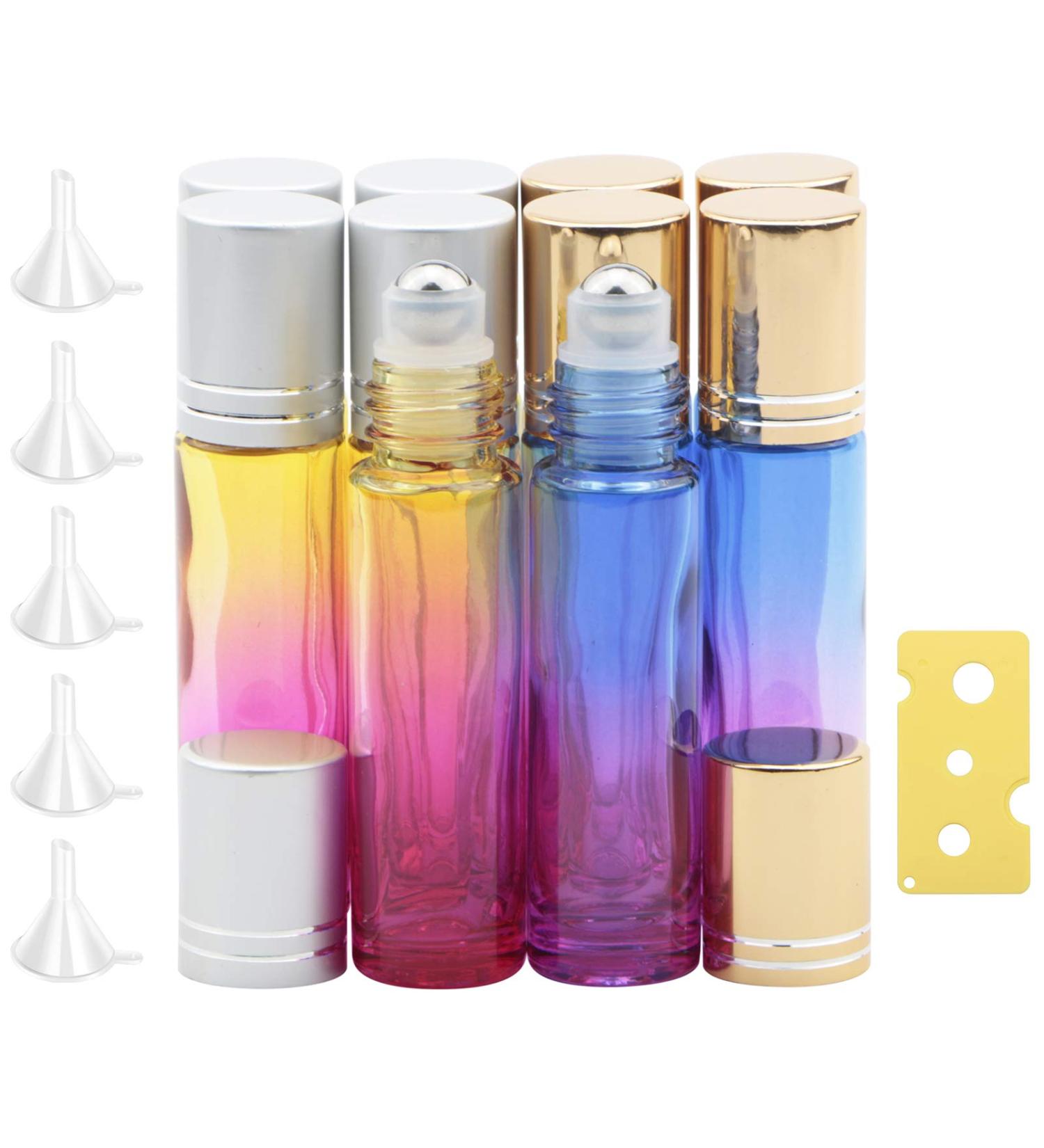 Rowiz 10PCS 10ml Gradient Color Glass Bottle Leakproof Glass Bottle Essential Oil Roller Bottles Set With Stainless Steel Balls And Gold or Silver Screwcap For Perfume & Aromatherapy Oils Blue-purple and Yellow-rose Red Gradient - Buy Online on GoSupps.com