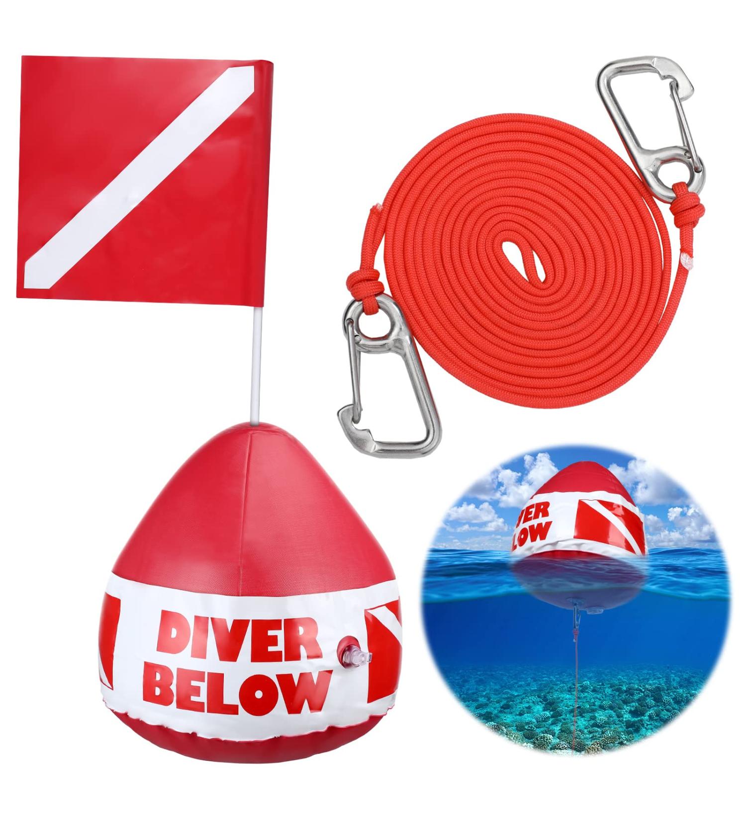 Maitys Heavy Duty PVC Dive Flag Float Set with Lanyard - Ideal for Snorkeling, Swimming, Boating, Fishing - Buy Online on GoSupps.com