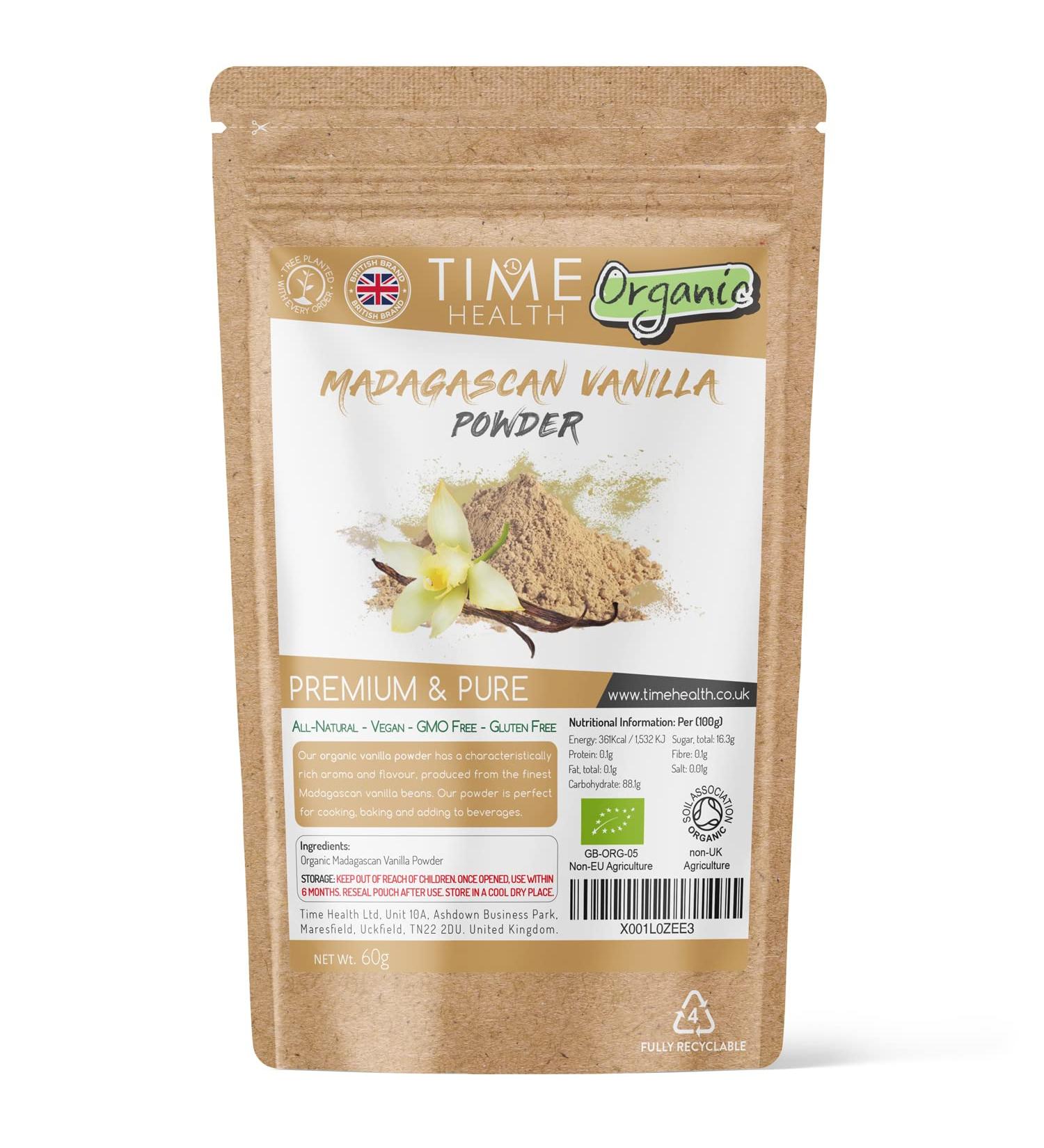 Organic Madagascan Vanilla Bean Powder Extract - 60g - Vegan - UK Made - GMP Standards