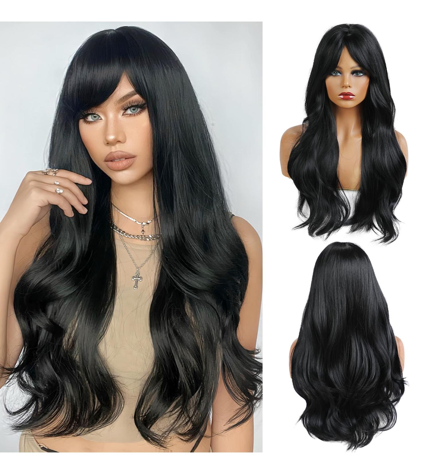 Buy Oefei 26-Inch Long Wavy Black Wigs with Ponytail | Heat-Resistant Synthetic Hair for Women | Perfect for Daily Wear Parties & Cosplay - International Shipping Available - Buy Online on GoSupps.com