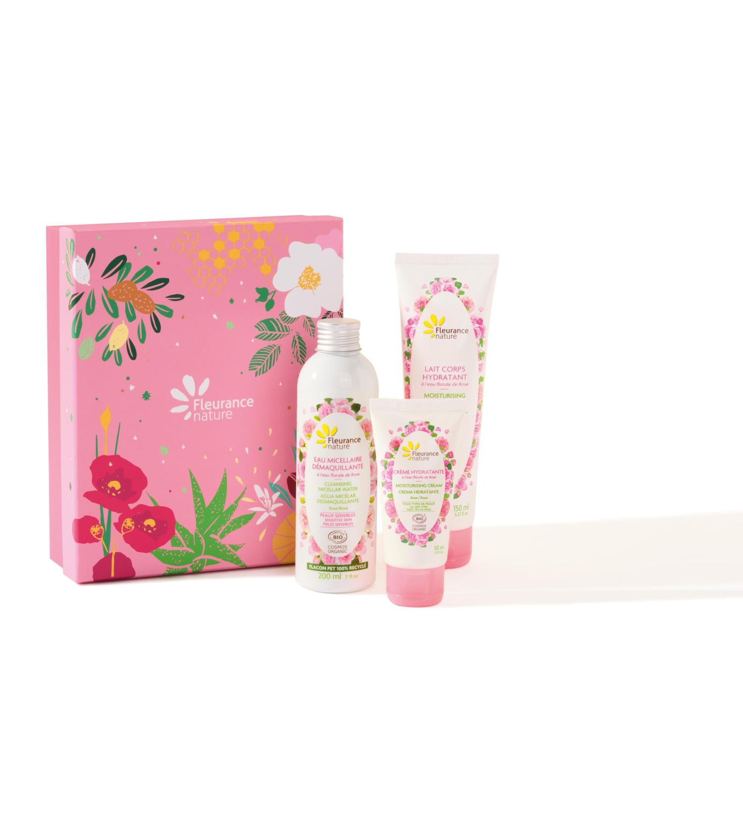 Fleurance Nature - Organic Delicate Rose Box - Micellar make-up remover water 200ml - Moisturizing face cream 50ml - Body milk 150ml - Certified Organic Cosmos Ecocert - Original women's gift box -21624 - Buy Online on GoSupps.com
