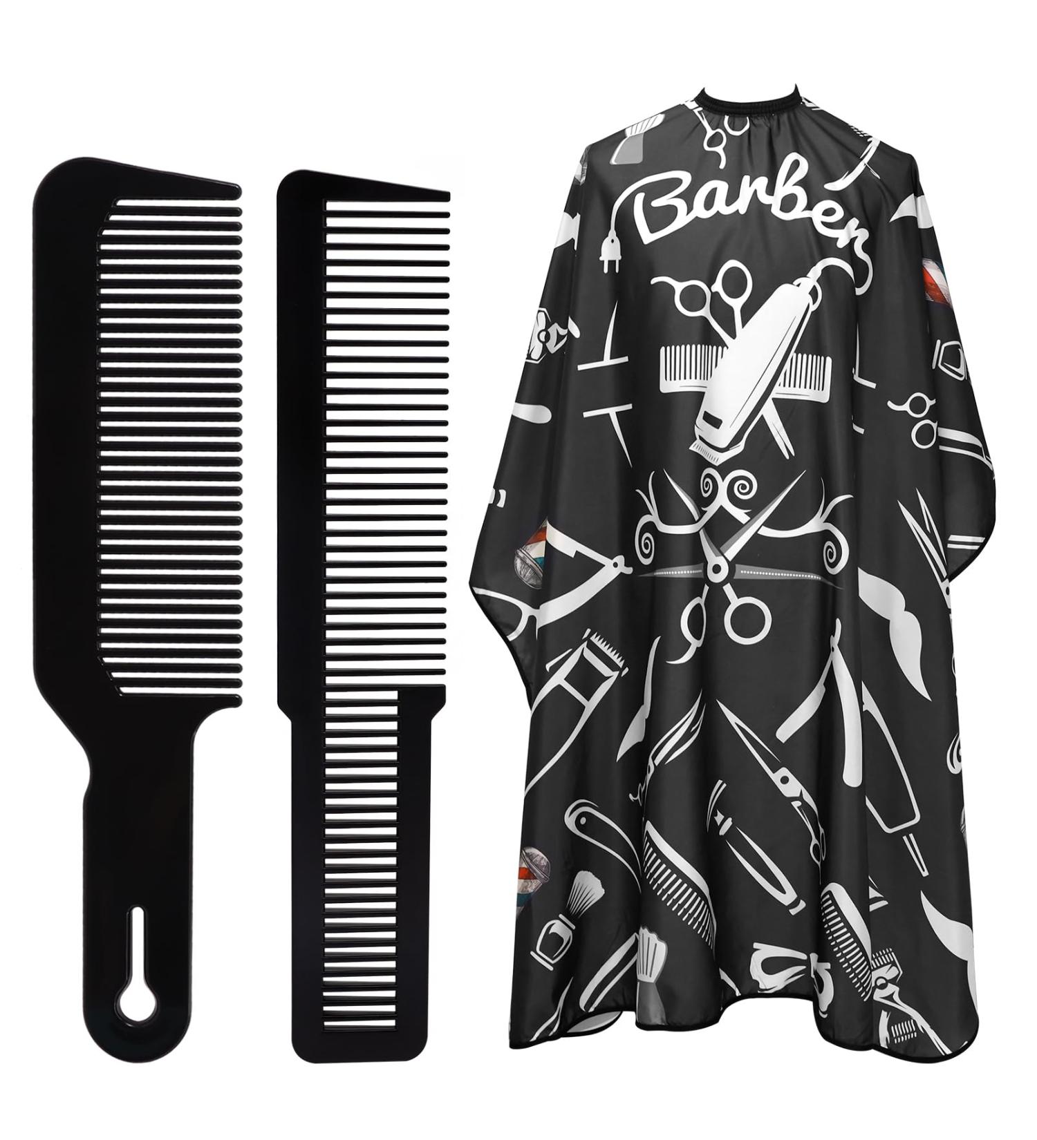 Professional Barber Cape Set - 3 Pieces Hair Cutting Cape for Stylists with Adjustable Closure Neck Duster Brush & Combs | Men's Salon Accessories - Buy Online on GoSupps.com