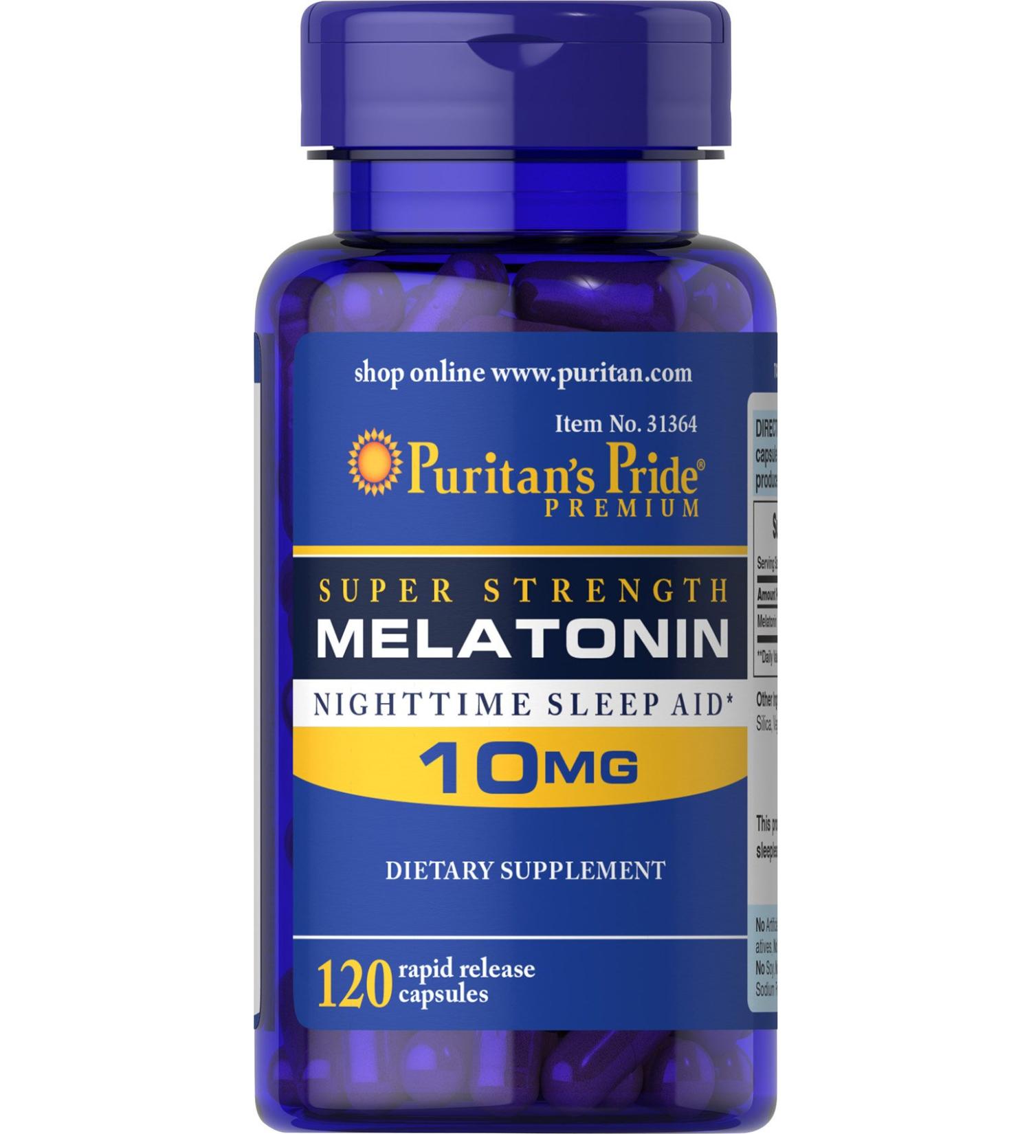 Rapid Release Melatonin 10mg - 120 Count - Supports Sound Sleep - Puritan's Pride - Buy Online on GoSupps.com