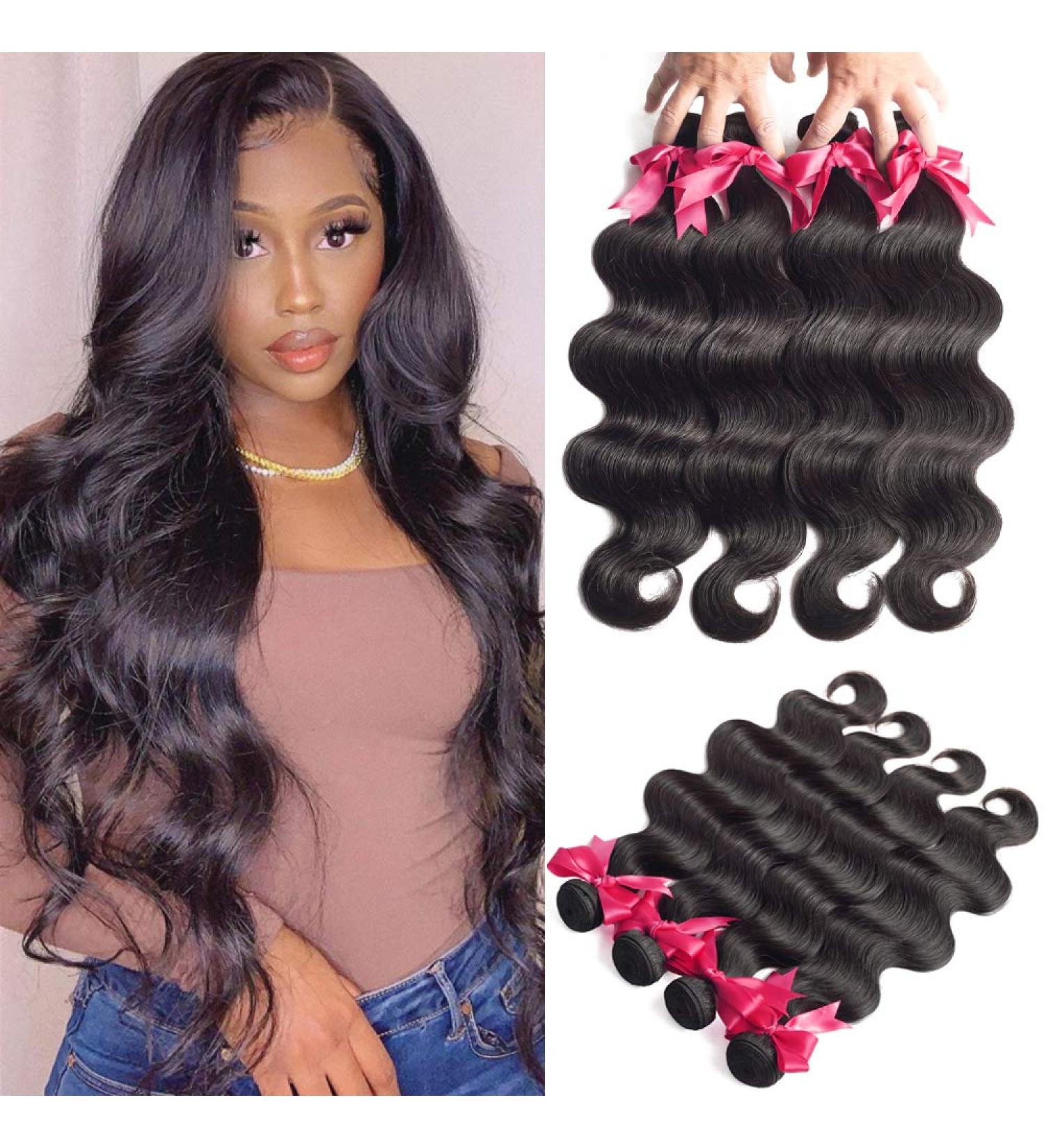 LUXEDIVA Brazilian Virgin Body Wave Hair 4 Bundles 400g/14.1oz - Natural Black 18/20/22/24 Inch Bundle Deals | 100% Unprocessed Human Hair Extensions - Buy Online on GoSupps.com