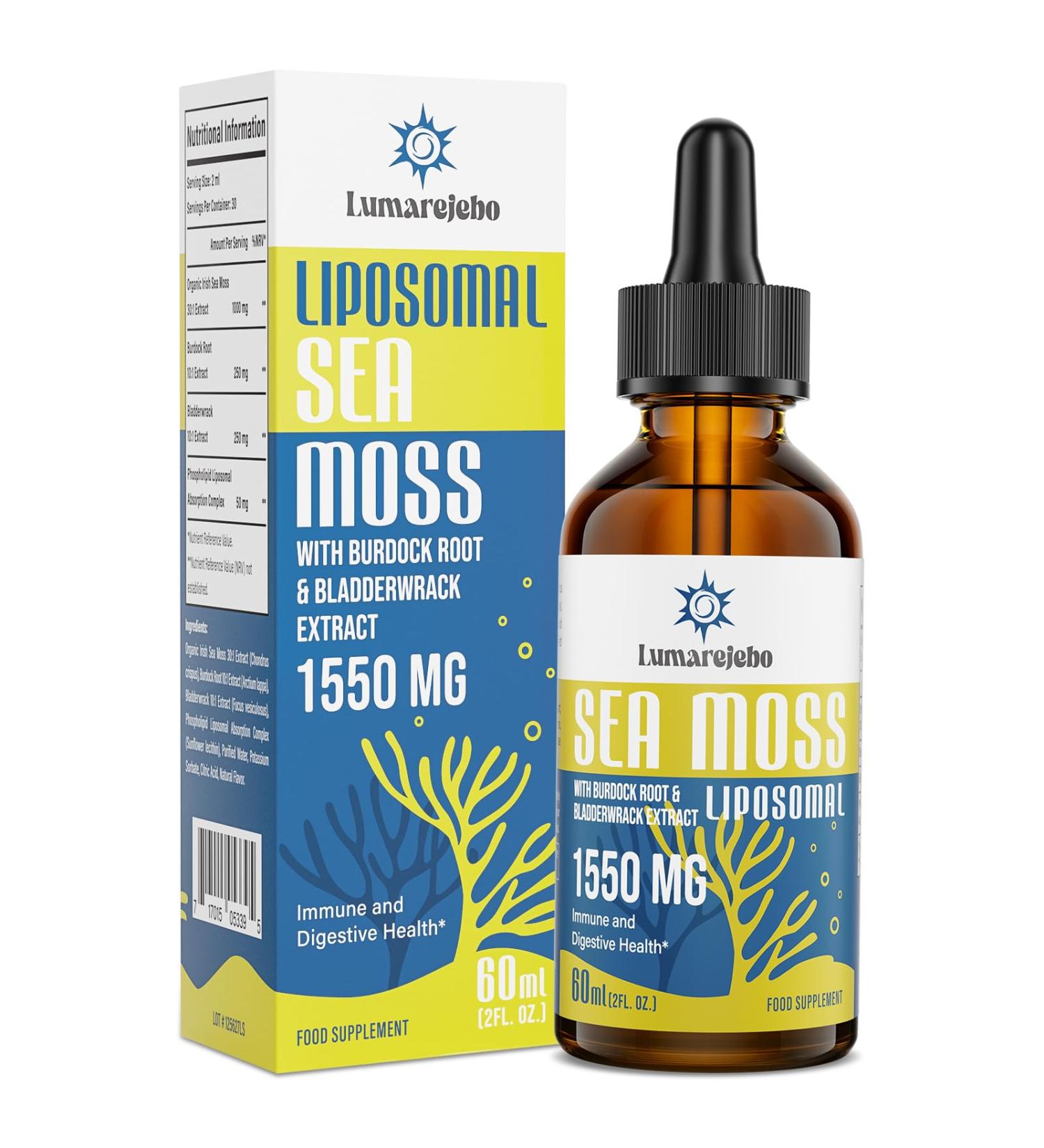 Liposomal Irish Sea Moss Drops 1550MG with Burdock Root and Bladderwrack Extract | 4X Stronger Formula for Gut & Immune Health | Pack of 1 - Buy Online on GoSupps.com