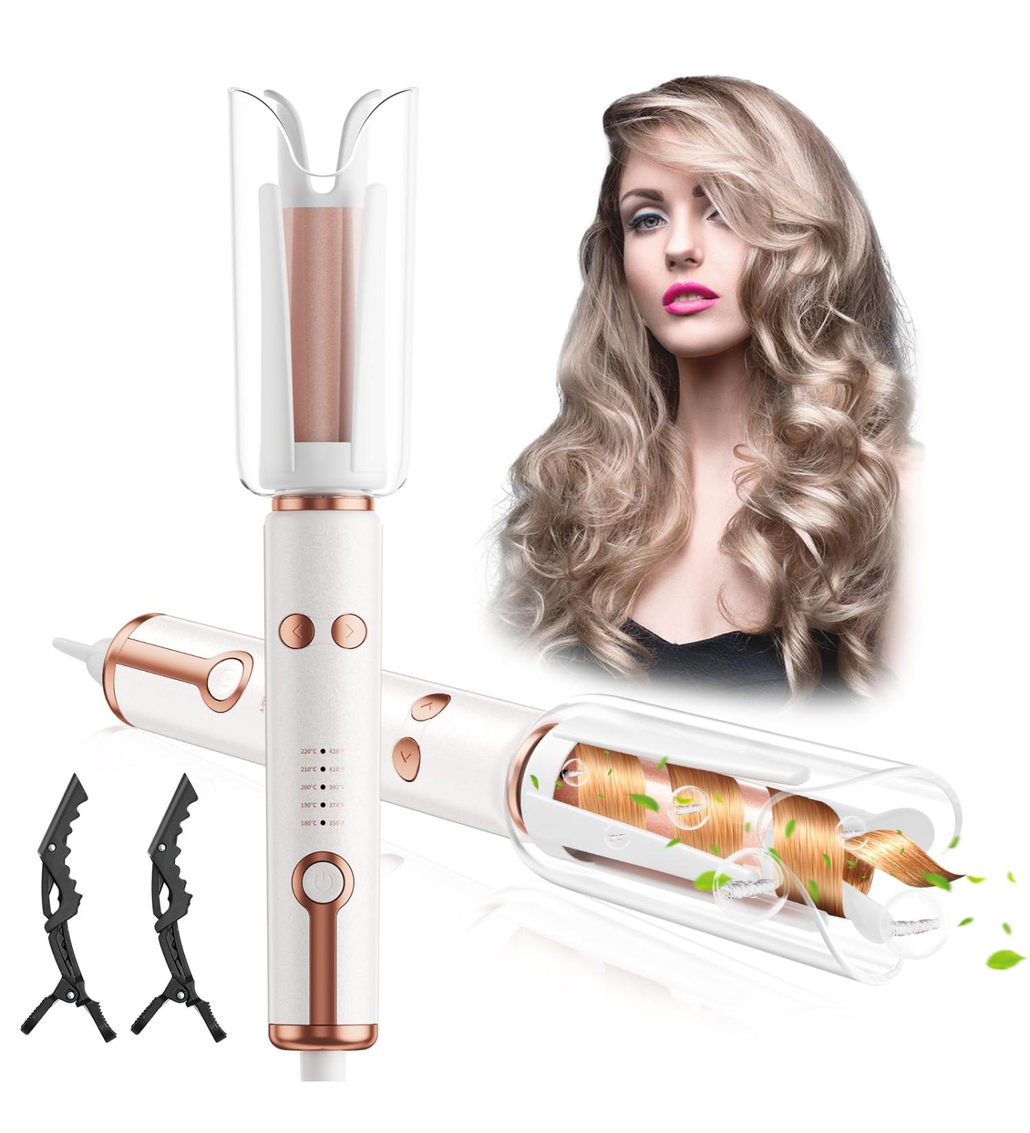 Automatic Curling Iron - 1.1 Hair Curlers with 5 Temps & Timer | Fast Heating Anti-Tangle & Dual Anti-Scald Ceramic Hair Styling Tool - Buy Online on GoSupps.com