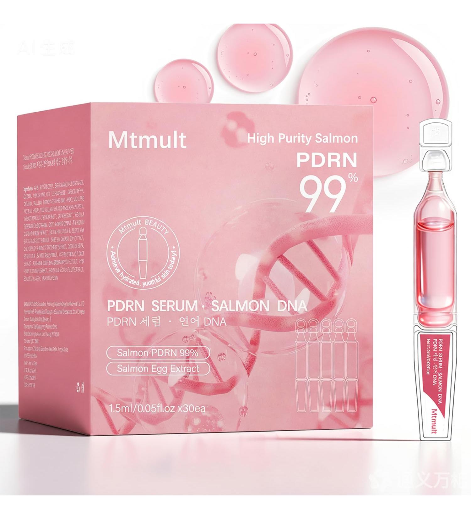 Mtmult Salmon DNA PDRN Serum - PDRN Salmon DNA Anti-Aging Ampoule with 99% Salmon DNA PDRN Collagen & Hyaluronic Acid 0.05 fl.oz x 30e Firming & Moisturizing - Fuses Salmon DNA Power - Buy Online on GoSupps.com