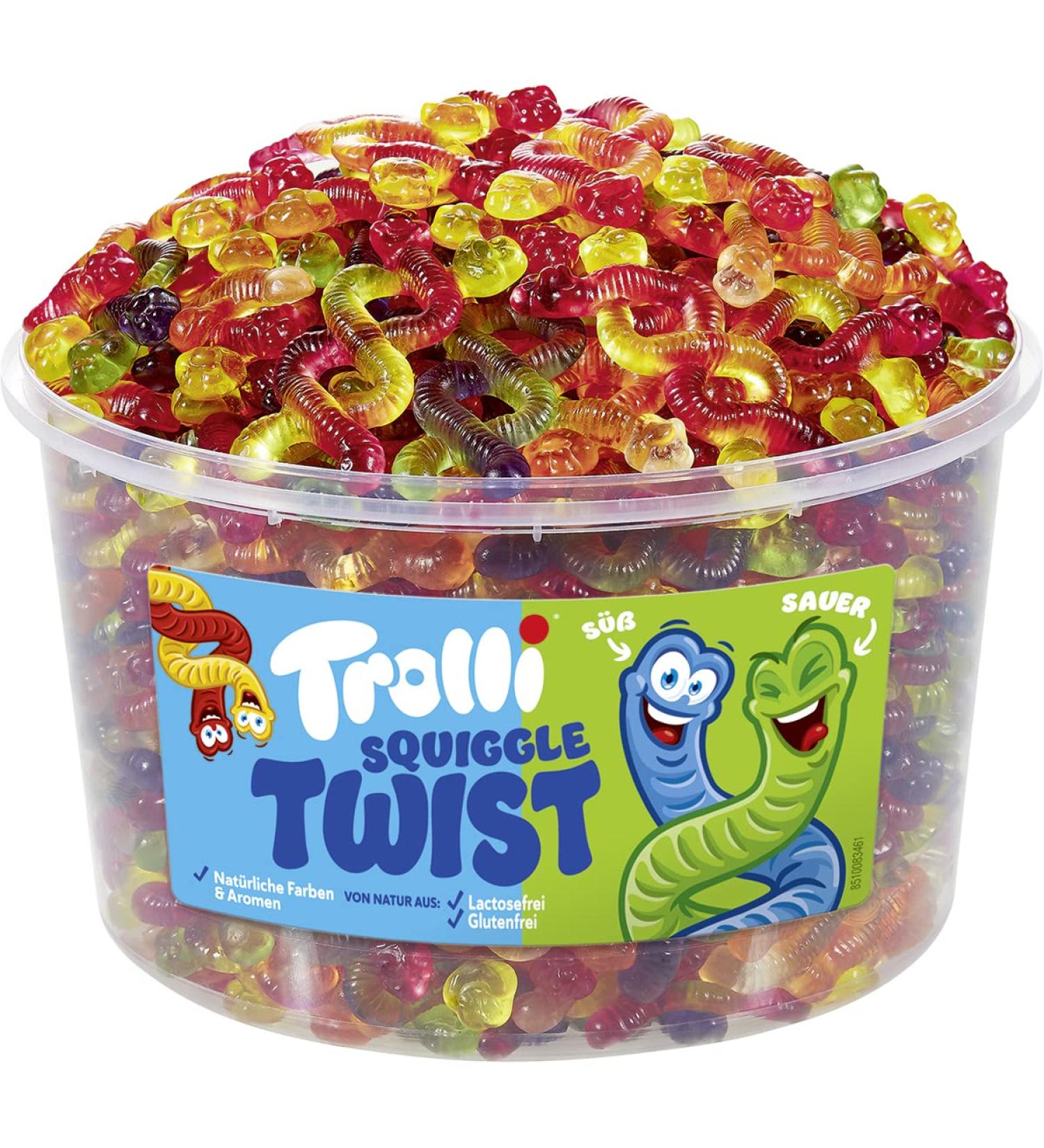 Trolli Squiggle Twist sweet and sour twisted worms 1200g can