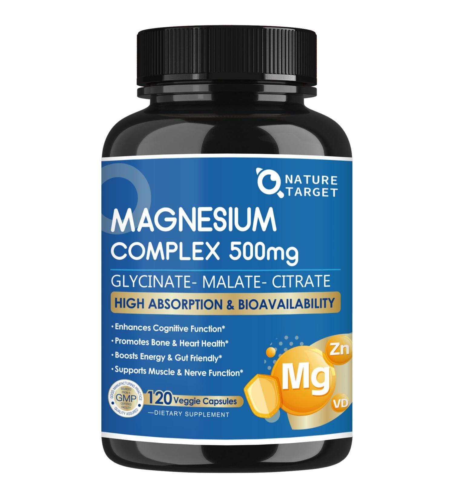 Magnesium Complex 500mg Magnesium Glycinate Malate & Citrate - High Absorption Chelated Triple Magnesium Supplement with Zinc Vitamin D3 for Muscle Nerve Bone & Immune Support Vegan 120 Capsules 120 Count (Pack of 1) - Buy Online on GoSupps.com