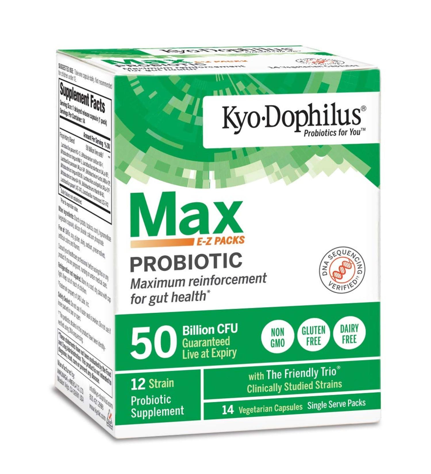 Kyolic Kyo-Dophilus Max Probiotic 50 Billion CFU - 14 Vegetarian E-Z Packs Capsules - Buy Online on GoSupps.com