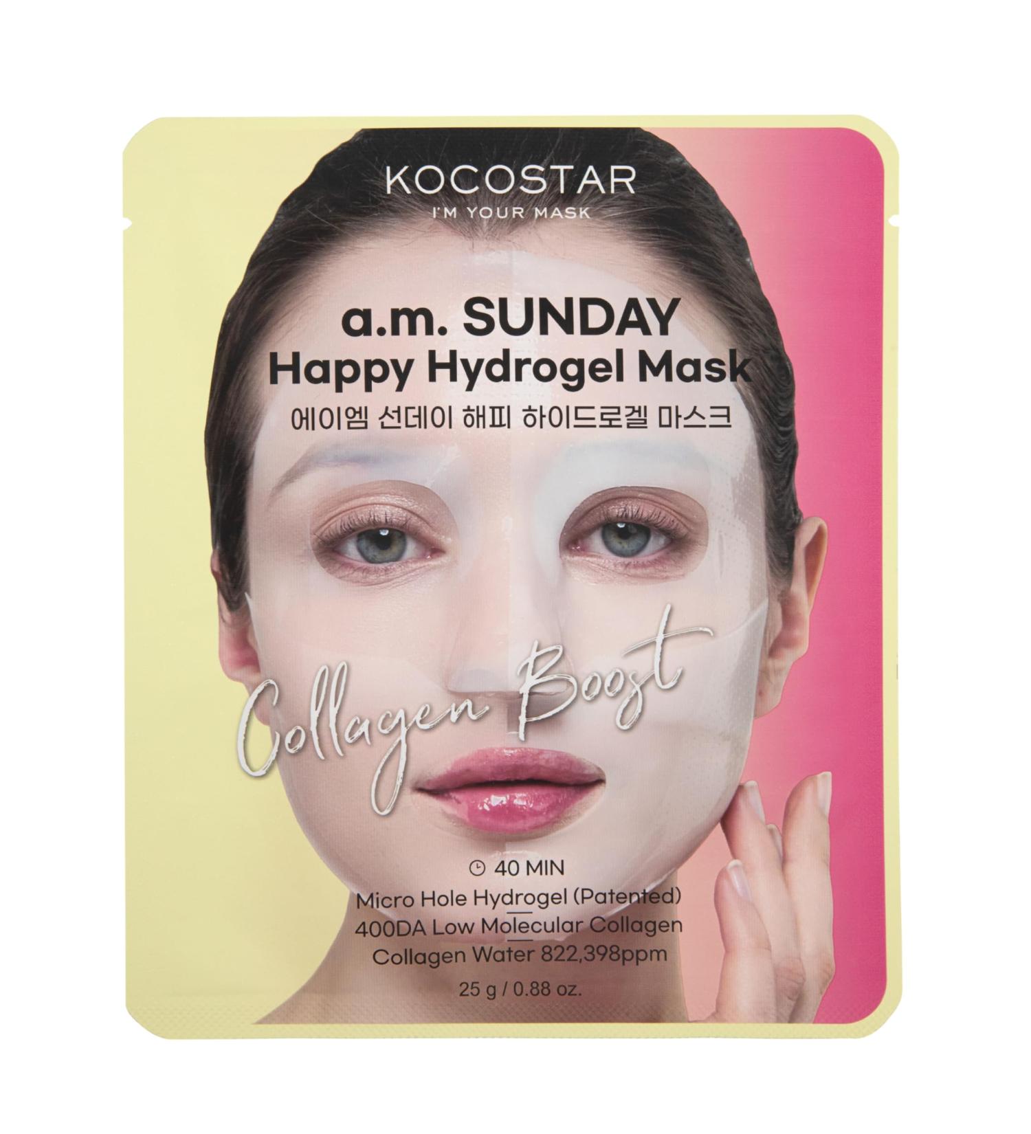  KOCOSTAR KOCOSTAR Happy Hydrogel Mask - 40 Min. Firming Korean Face Mask Sheet for Women with Collagen Extract Water - Moisturizing Collagen Facial Care - A.M. SUNDAY (1 Sheet) - Buy Online on GoSupps.com