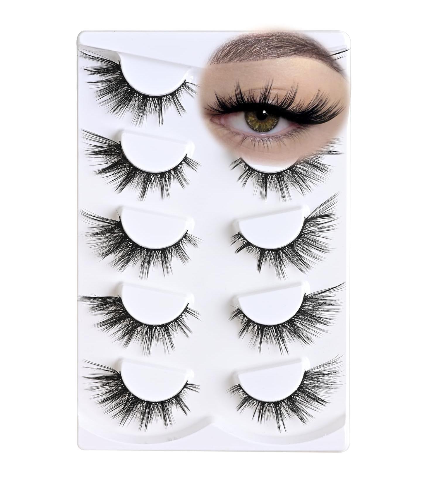 Natural Wispy Mink Lashes | 5 Pairs Fluffy Cat Eye Fake Eyelashes - Short Cluster Look (10-15mm - Buy Online on GoSupps.com
