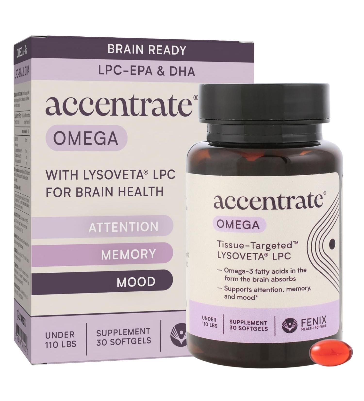 Omega w/LYSOVETA LPC | EPA & DHA Supplements for Brain Health | Focus Attention Memory & Mood | 6X Higher Absorption Than Fish Oil | Omega-3 Fatty Acid Supplements | Highest Potency LPC-DHA 30 Count (Pack of 1) - Buy Online on GoSupps.com