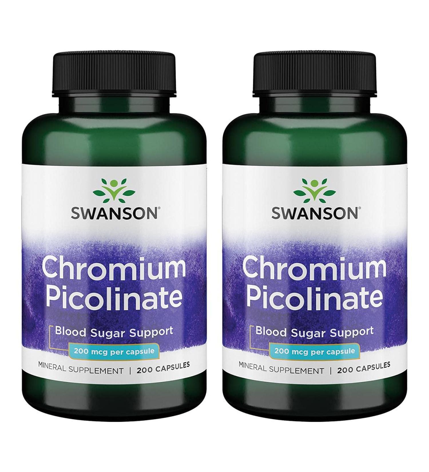 Swanson Chromium Picolinate 200 mcg - 2 Pack (200 Capsules) for Blood Sugar Support - Buy Online on GoSupps.com