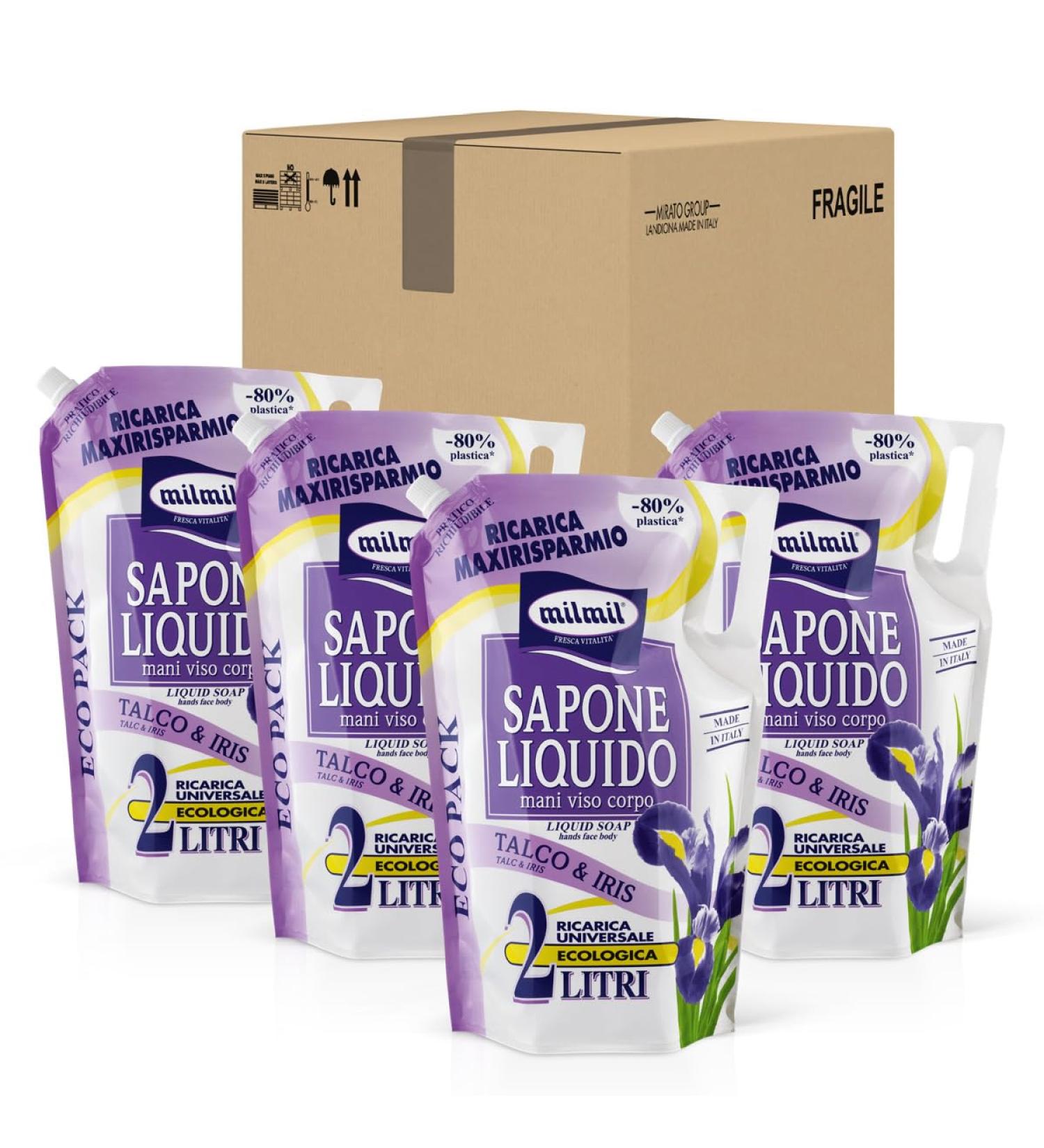  Milmil Milmil Liquid Soap Talc & Iris Scent Maxieconomio Universal Refill Dermatologically Tested 4 x 2000 ml - Buy Online on GoSupps.com