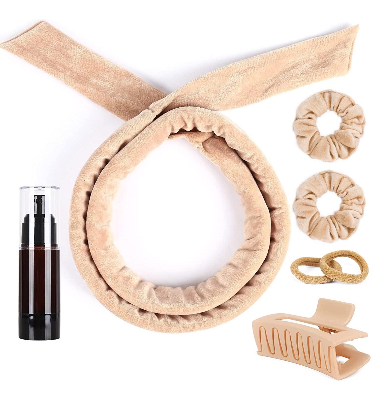 Heatless Curlers Headband 7 PCS Heatless Curls Set Soft Velour Heatless Hair Curler Hair Curlers No Heat for Short & Long Hair (Khaki 7Pcs) - Buy Online on GoSupps.com