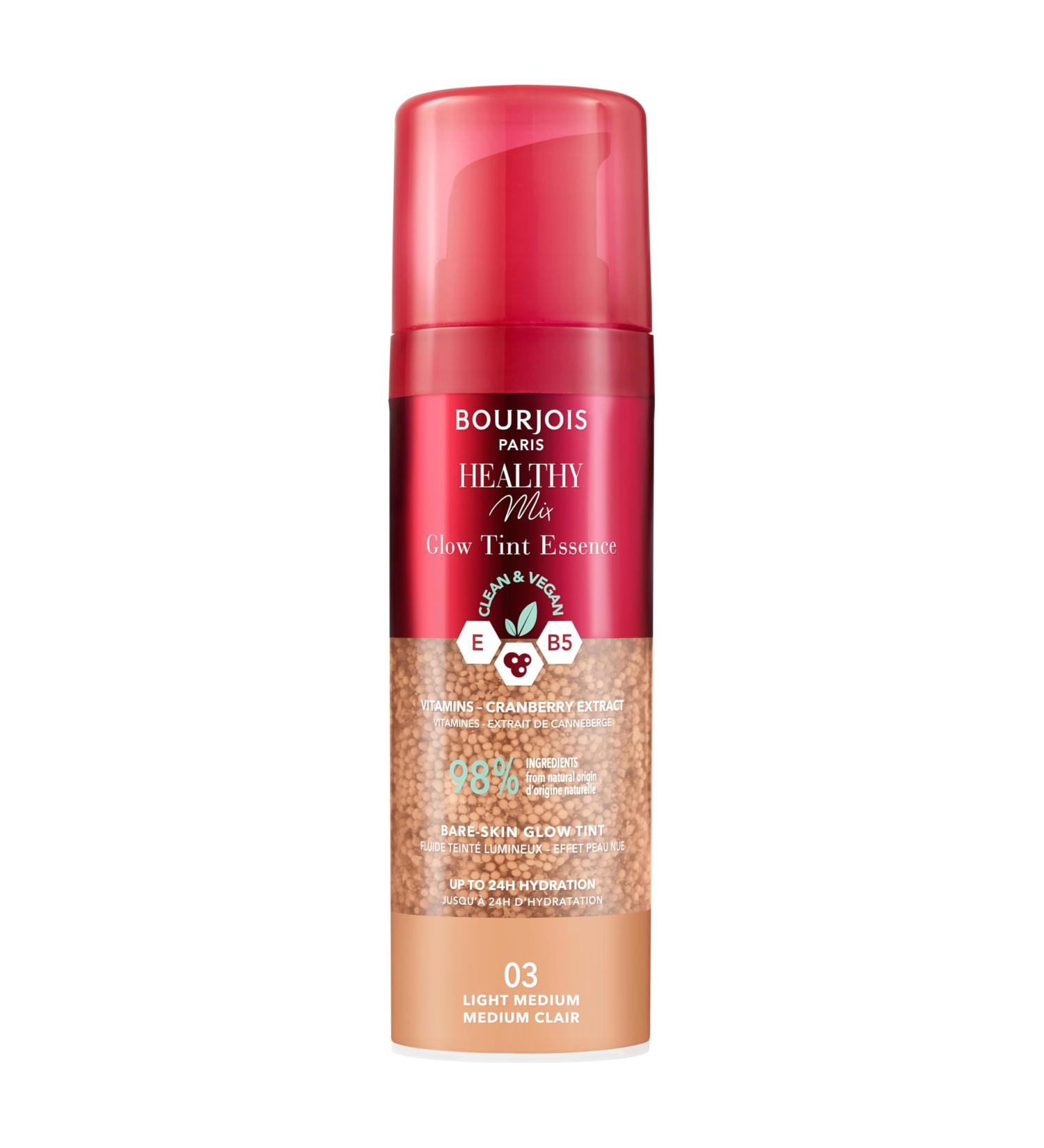 Bourjois Healthy Mix 03 Medium clair Glow Tint Essence Effet peau nue Fini clatant Hydratant teint la texture fra che et l g re Formule clean et v gane 30 ml L ger et moyen - Buy Online on GoSupps.com