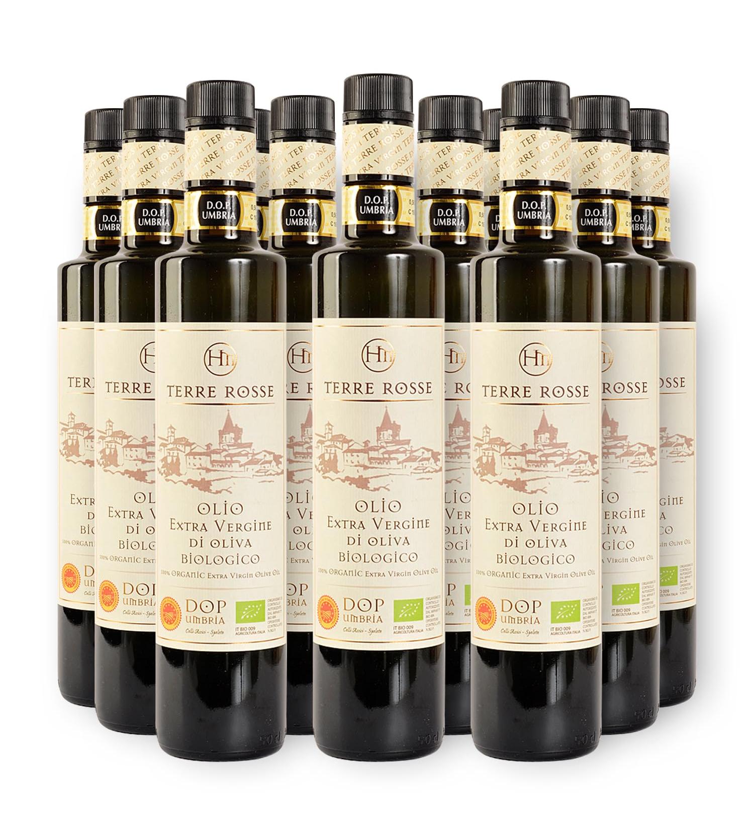 Terre Rosse Italian organic extra olive oil cold pressed Monocultivar Moraiolo Certifications DOP Umbria Colli Assisi Spoleto and KosherP Olive harvest 2024 Package 12 Bottles 500 ml - Buy Online on GoSupps.com