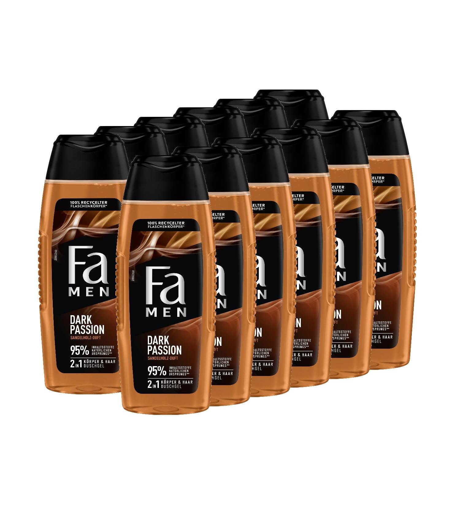 handle FA Dark Passion Shower gel for men 12 x 250 ml 2in1 for body and hair with the masculine scent of seductive sandalwood and oriental spices mild and vegan formula - Buy Online on GoSupps.com