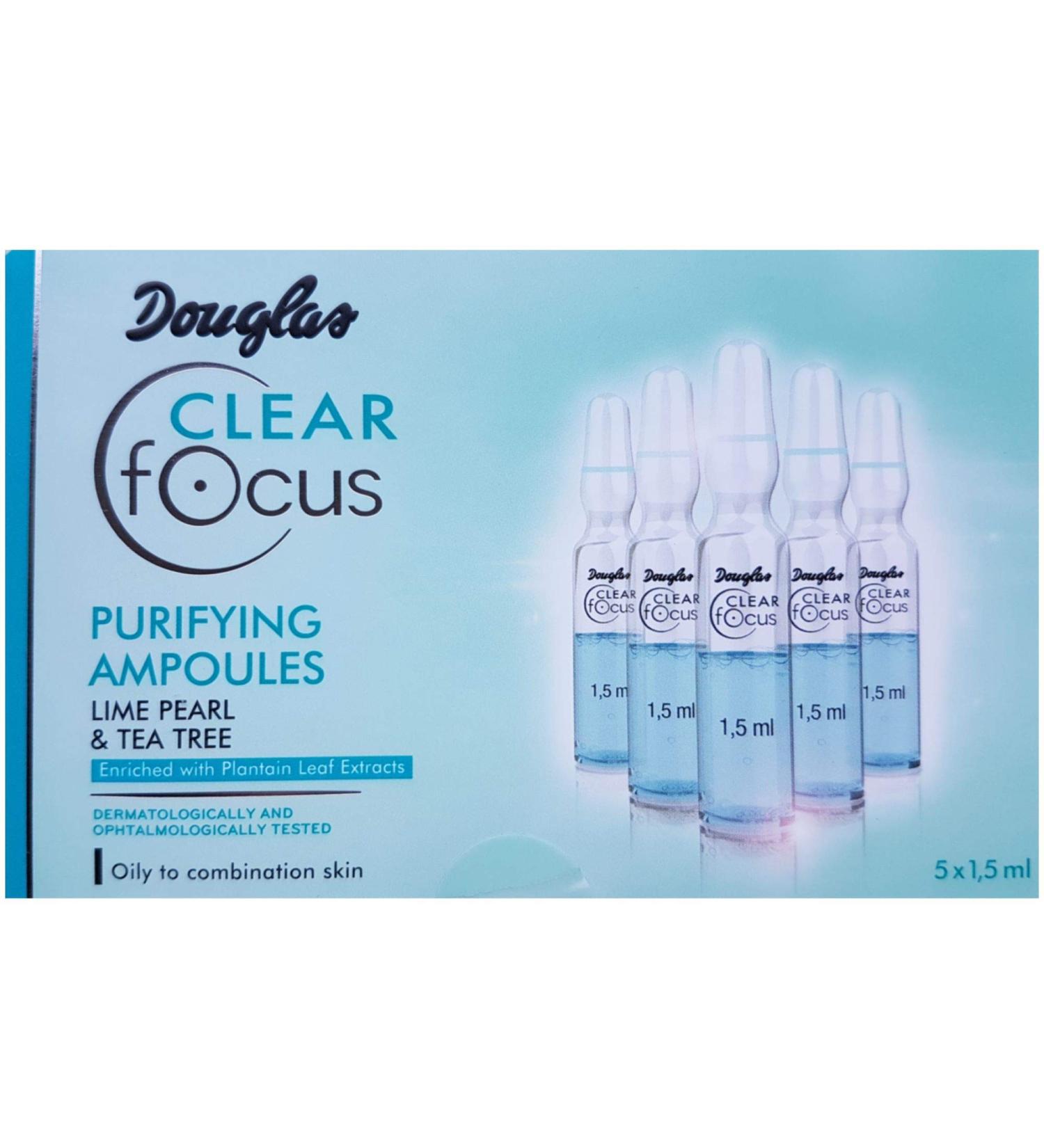 Douglas Clear Focus facial cleansing ampoules with lime pearls Theeboom and plantain leaf extract 5 x 15 ML