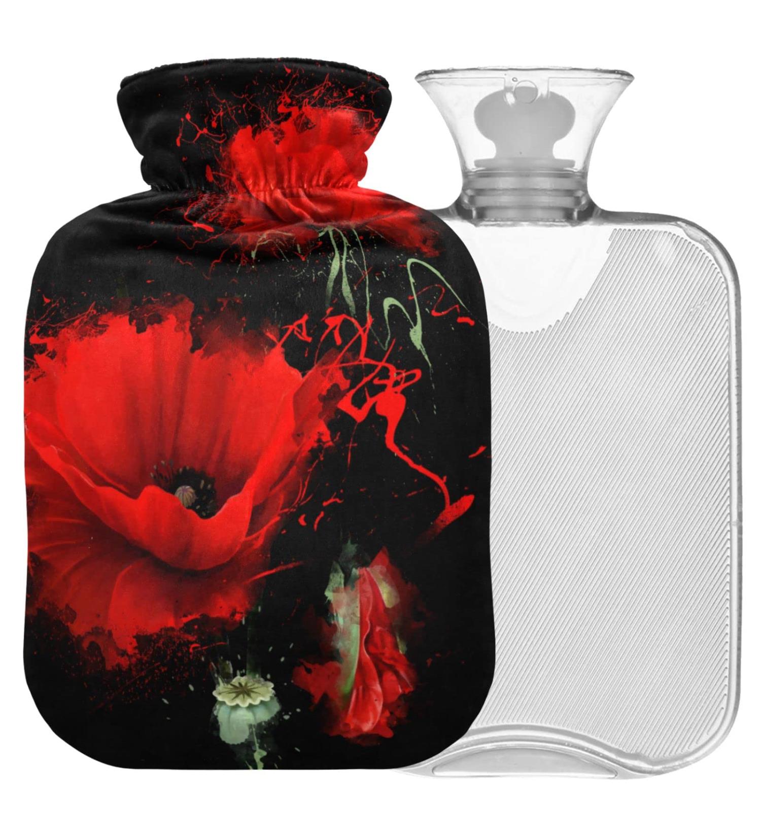 NAANLE Hot Water Bottle with Cover - Red Poppy Design 1L for Menstrual Cramps & Pain Relief Heat & Cold Therapy - Buy Online on GoSupps.com