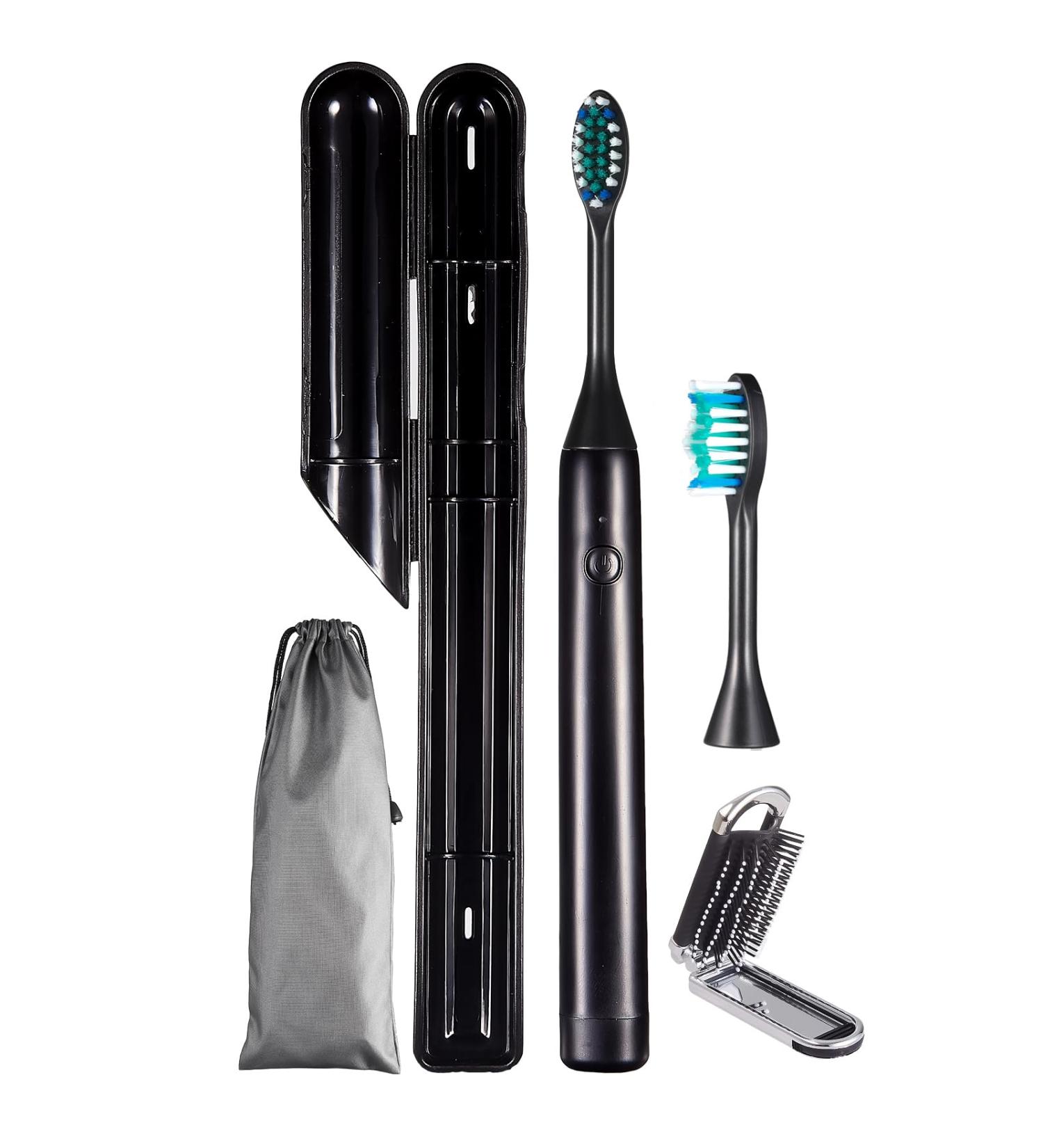 SOARING Portable Electric Toothbrush with Travel Case & Hair Brush - Compact Rechargeable Ideal for Travel & Camping - Black - Buy Online on GoSupps.com