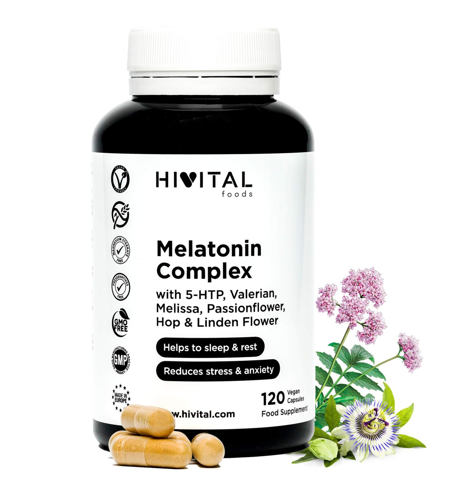 Melatonin Complex | 120 Vegan Capsules for 4 Months | With 5-HTP Valerian Lemon Balm Passionflower California Poppy Hops & Linden | Improves Sleep Rest Reduces Anxiety & Stress - Buy Online on GoSupps.com