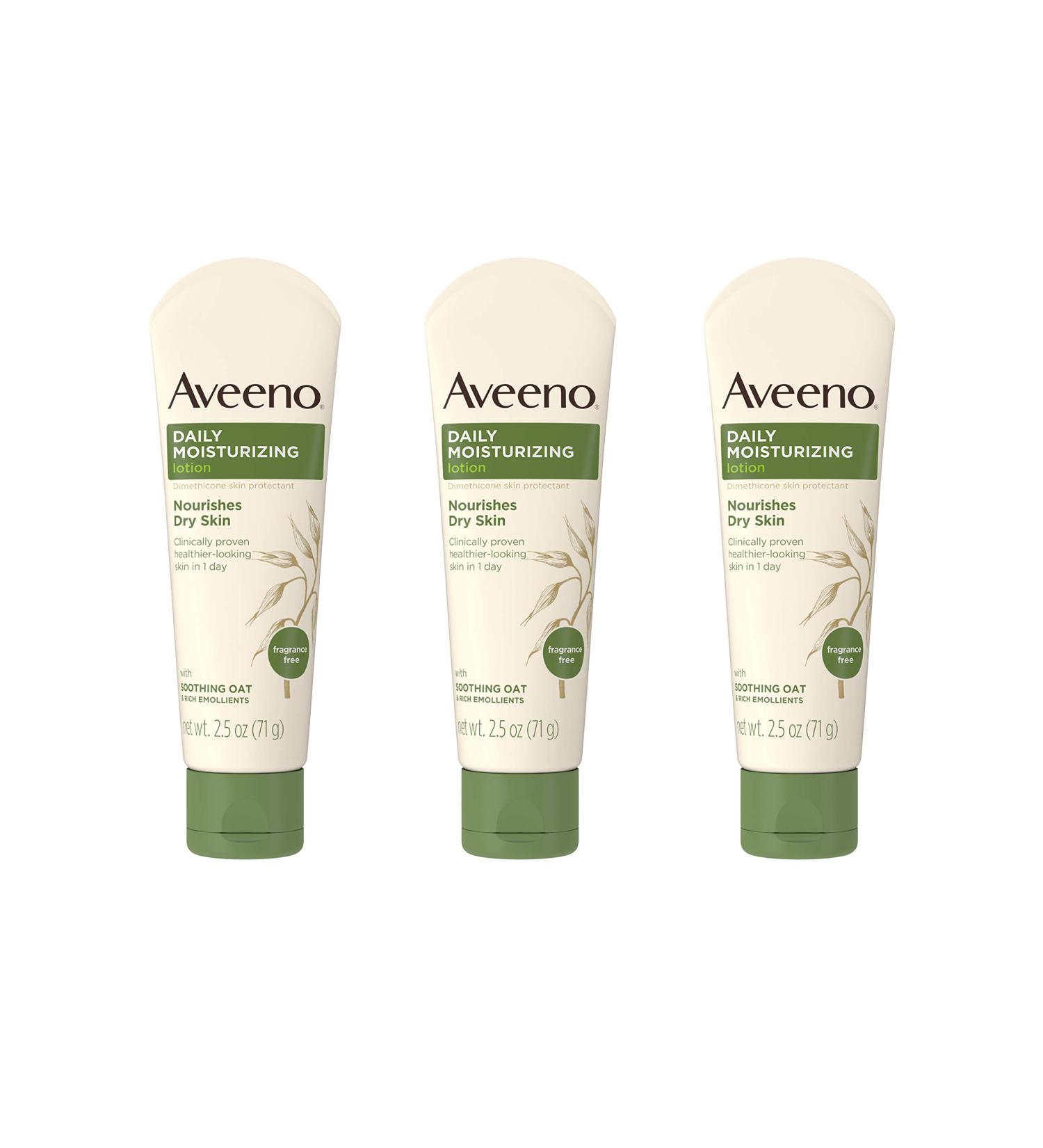 Aveeno Daily Moisturizing Body Lotion 2.5oz (3 Pack) | Fragrance-Free, Nourishing Oat Formula for Dry Skin - Buy Online on GoSupps.com
