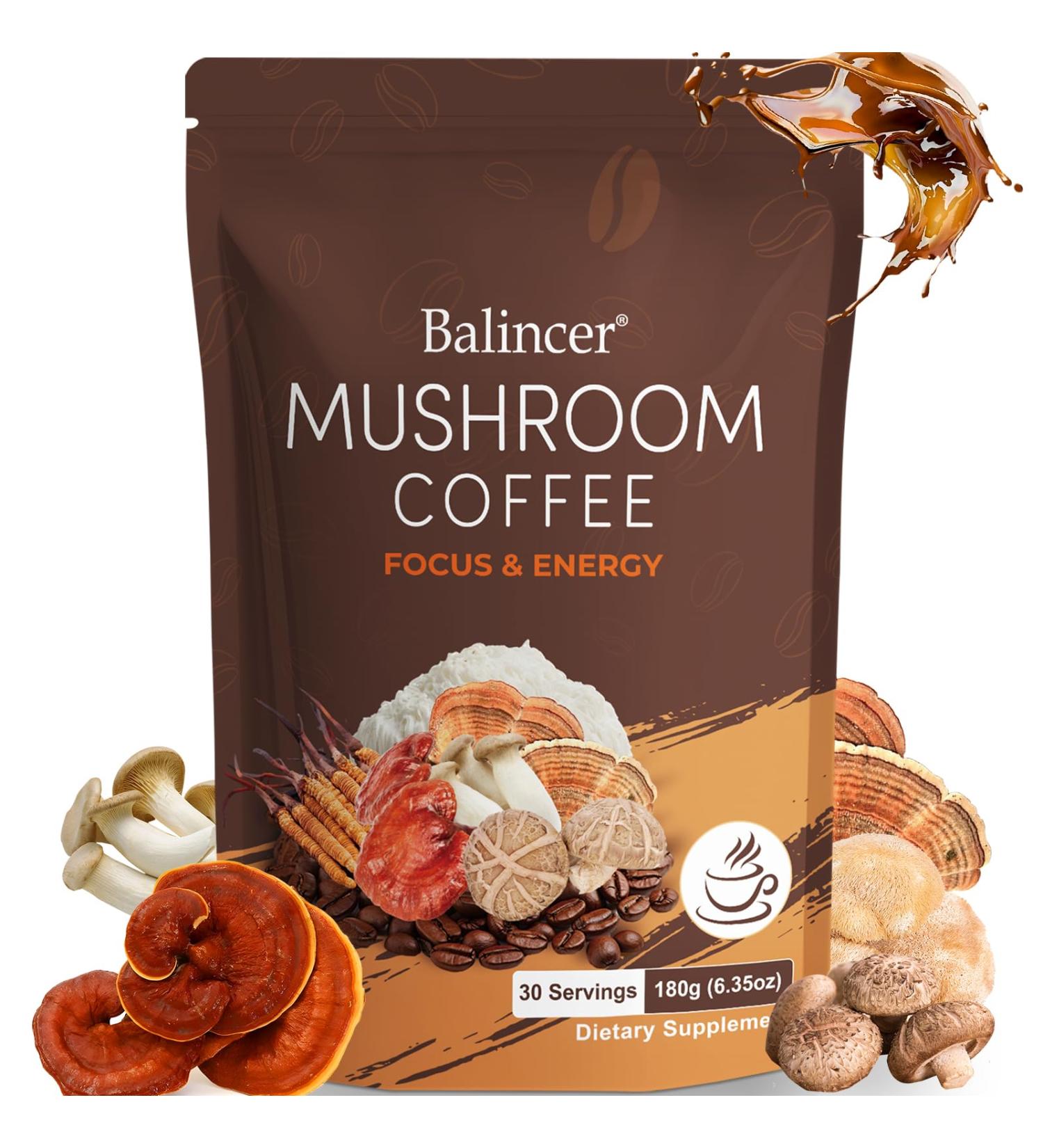 Mushroom Coffee 6 Adaptogenic Mushrooms with Lion's Mane Cordyceps Turkey Tail & More Instant Mushroom Coffee for Focus Energy Immune & Digestion Support 6.35 Ounce (Pack of 1) - Buy Online on GoSupps.com