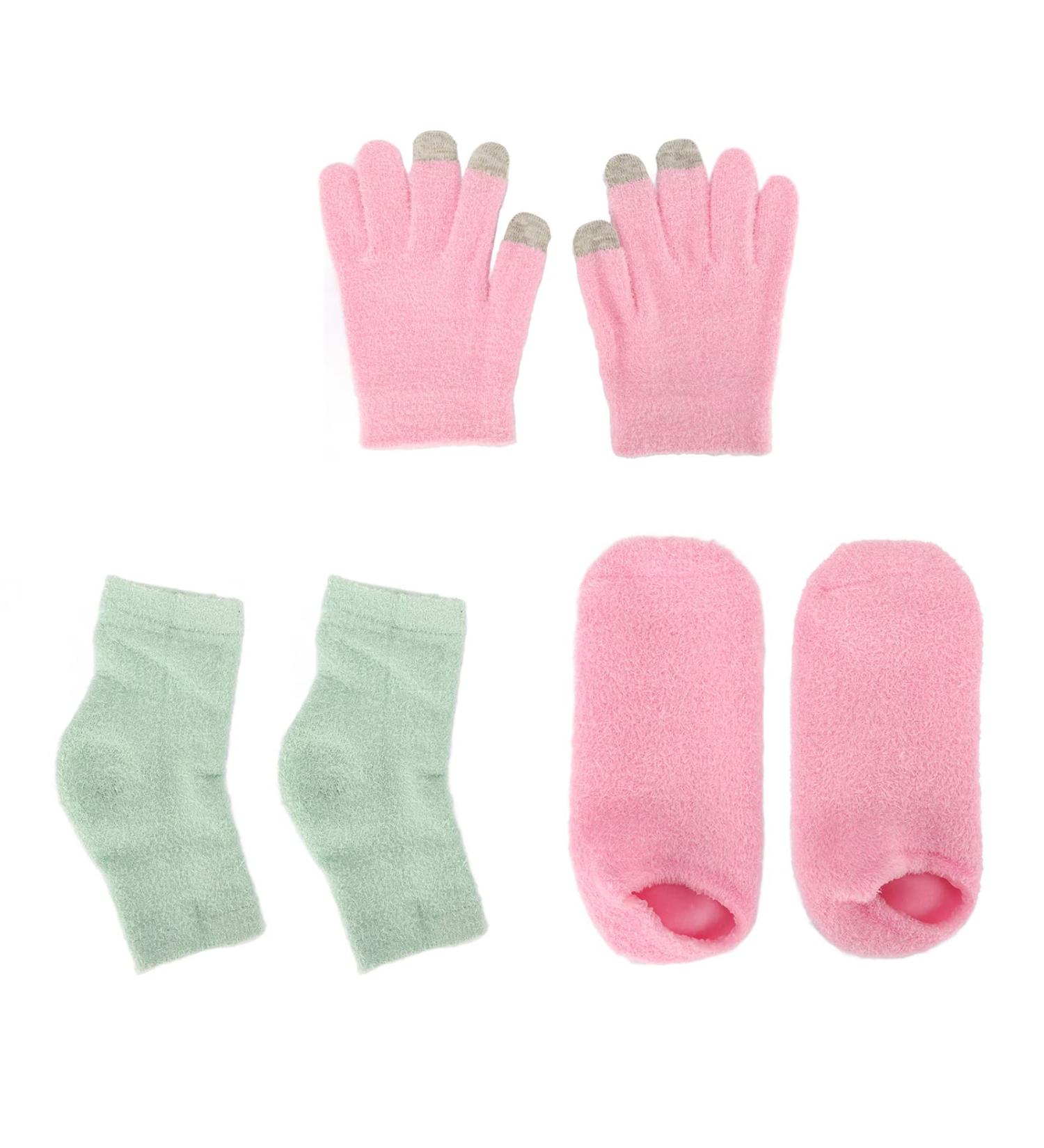 Qukaim Moisturizing Gloves Socks Set Moisturizing Hand Gloves & Foot Care Socks Set Reusable Gel Touch Screen Spa Gloves with Elbow Cover - Buy Online on GoSupps.com