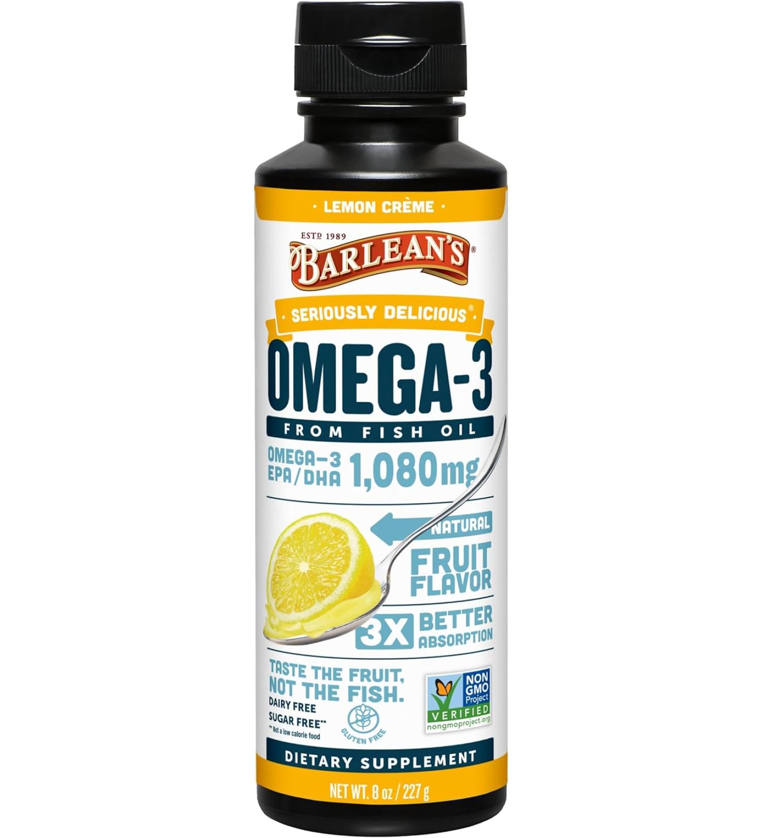 Barlean's Omega 3 Fish Oil Liquid Supplement - Lemon Crème - 8 Oz. - Buy Online on GoSupps.com
