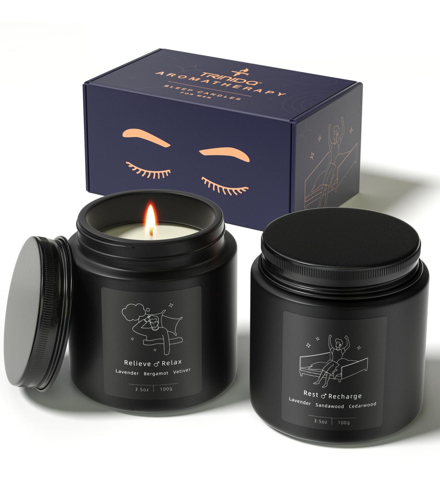 TRINIDa Luxury Black Sleep Scented Candle Gift Set for Men - Aromatherapy Birthday Gift to Relieve Stress & Promote Better Sleep - Buy Online on GoSupps.com