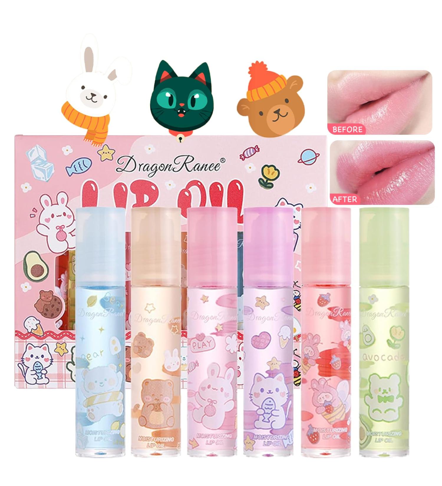 Xumann 6 Pcs Girls Lip Gloss Set Cute Lipgloss Sets Kids Fruit Clear Roll on Lip Oil for Teenage - Buy Online on GoSupps.com
