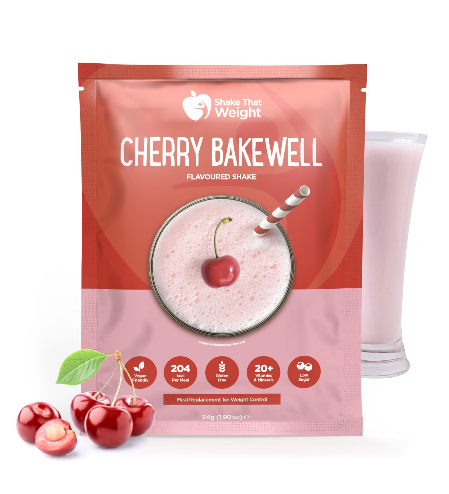 Shake That Weight Cherry Bakewell Diet Shake - 54.00g - Meal Replacement for Weight Loss - VLCD, High Protein, Lactose-Free, Gluten-Free, Vegan Friendly - Buy Online on GoSupps.com