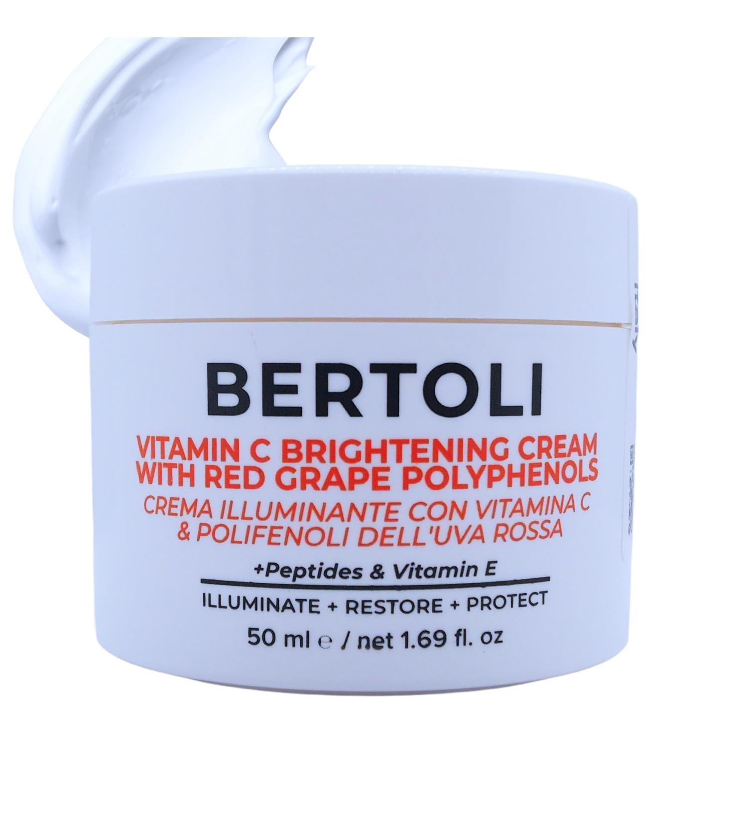 BERTOLI Brightening Cream Polyphenol Moisturizer for the Look of Dark Spots with Peptides Hyaluronic Acid Vitamin C & Grape Antioxidants | Italian Skincare | Clean Vegan - Buy Online on GoSupps.com