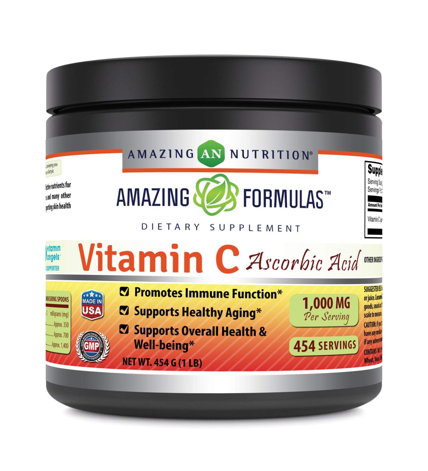Amazing Formulas Vitamin C Powder 1 Lb - Non-GMO Vegan Supplement for Immune Function, Healthy Aging & Overall Well-Being - Buy Online on GoSupps.com