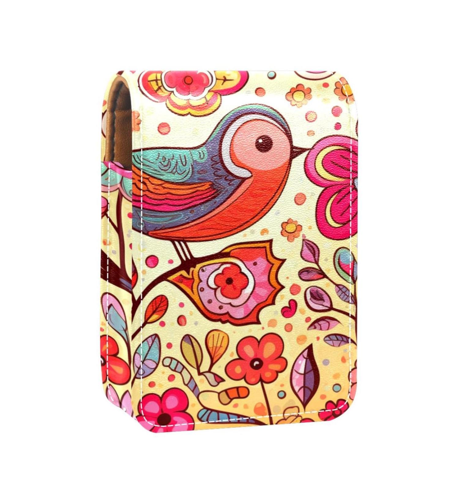 Travel Lipstick Organizer Case - Portable Makeup Bag with Mirror | Flower Heart Bird Butterfly Design - Shop Internationally - Buy Online on GoSupps.com