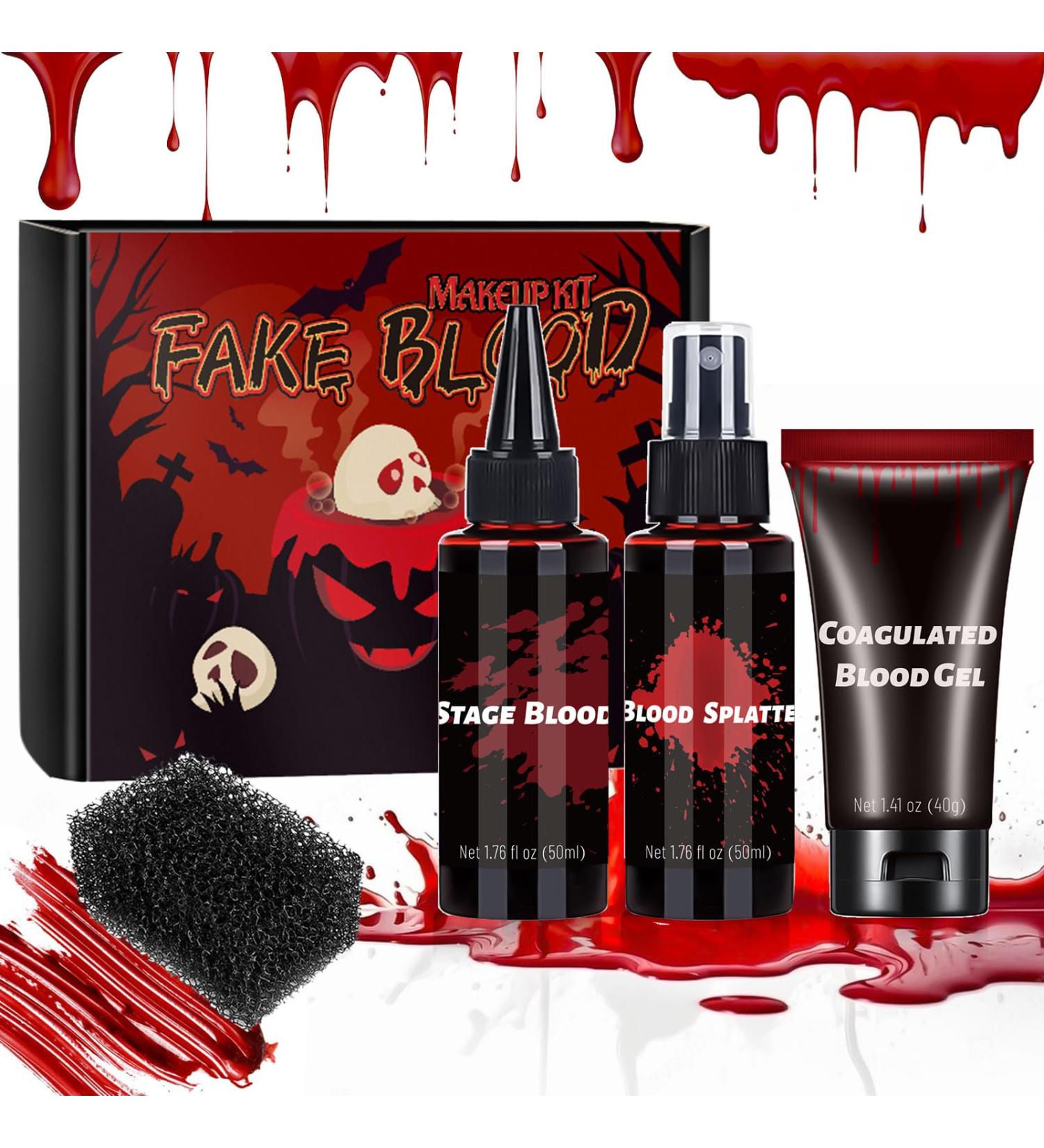 CHASPA Fake Blood SFX Makeup Kit - Coagulated Blood Gel Blood Splatter Stage Blood Stipple Sponge Realistic Special Effect Makeup kit for Zombie Vampire Monster Halloween Costume - Buy Online on GoSupps.com