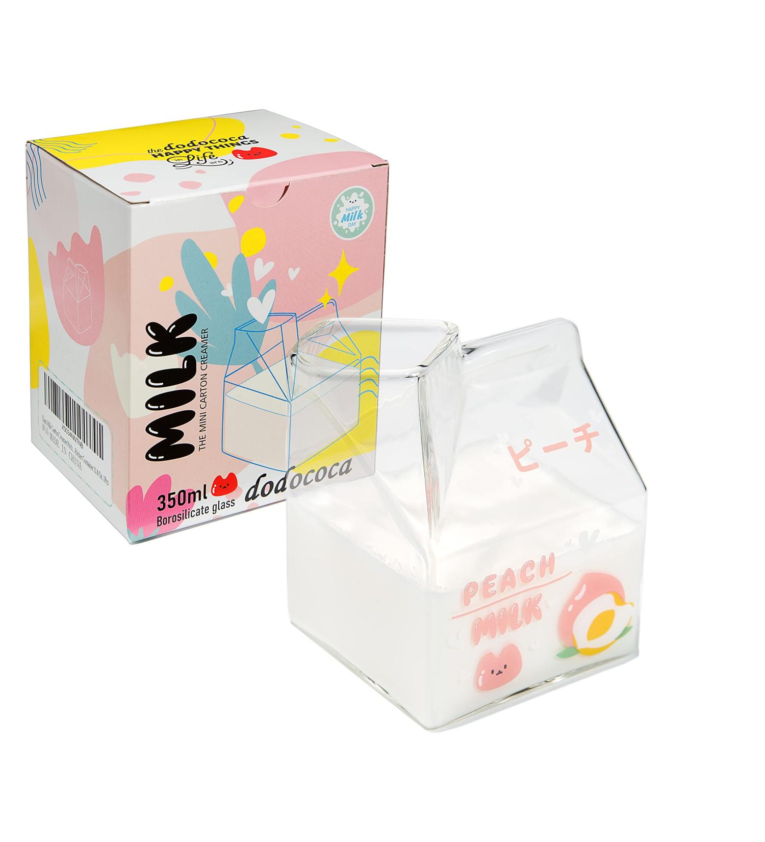 Kawaii Glass Milk Carton Cup - 12 Oz Clear Cute Mini Creamer Pitcher - Microwavable - Peach Color - 1Pcs - Buy Online on GoSupps.com