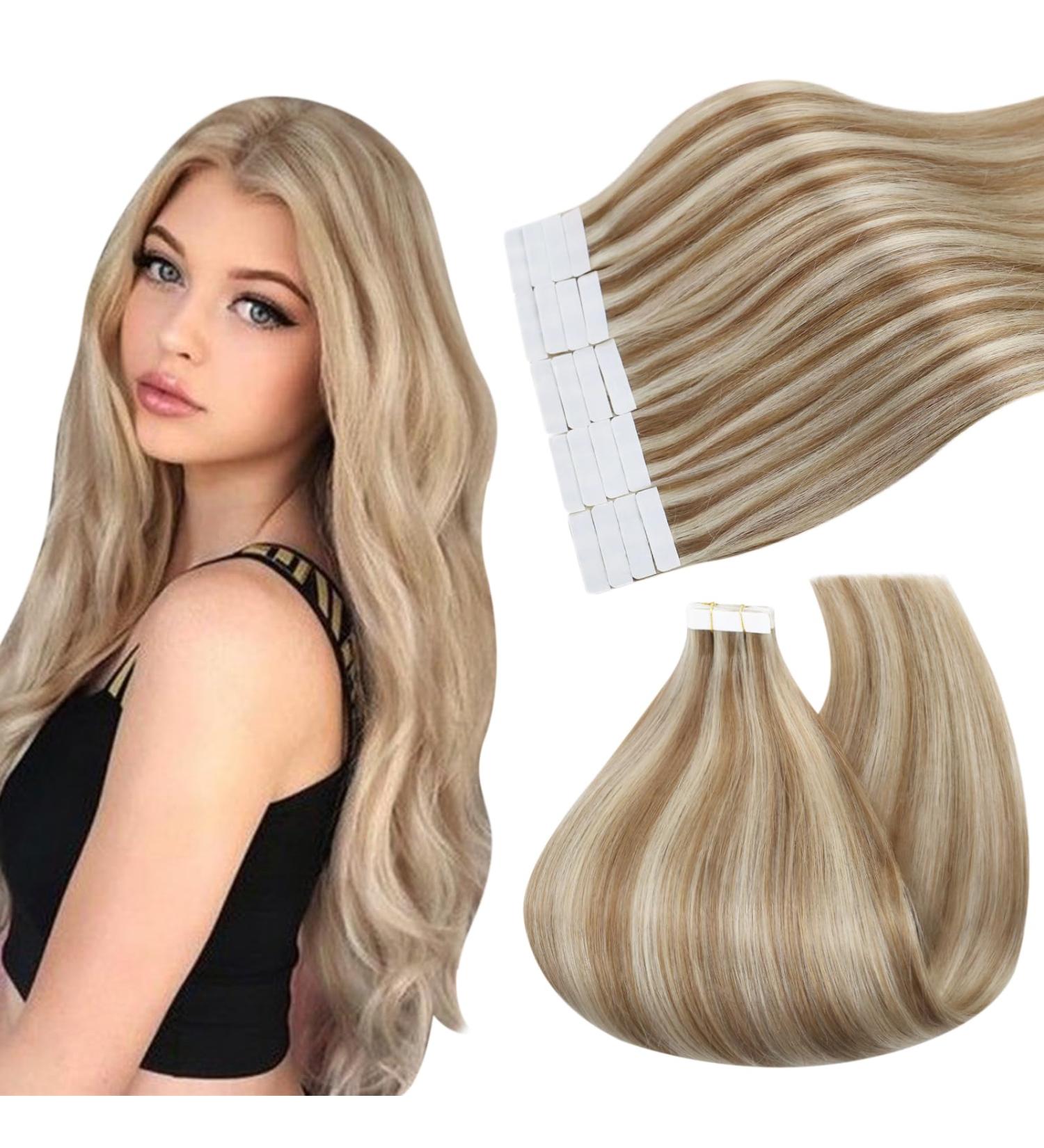 Ugeat Tape In Real Hair Extensions - 55cm Blonde & Brown 50g - Premium Quality #P10/613 - Buy Online on GoSupps.com