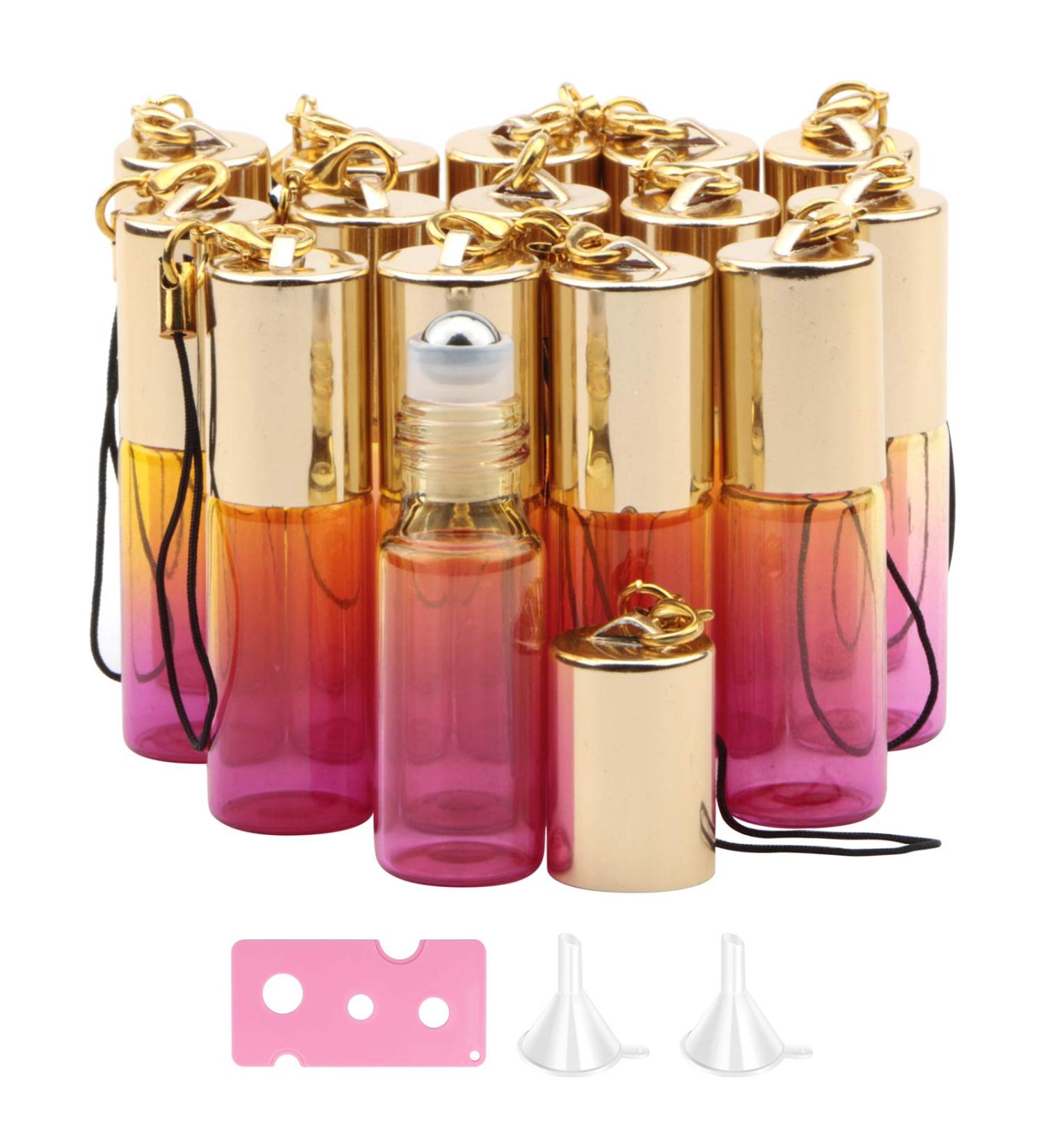 Rowiz 15PCS 5ml Yellow-Rose Red Gradient Color Glass Roll on Bottles UV Protection Empty Sample Vial Essential Oil Glass Bottles with Stainless Steel Roller Balls and Golden Screwcap with Buckle - Buy Online on GoSupps.com