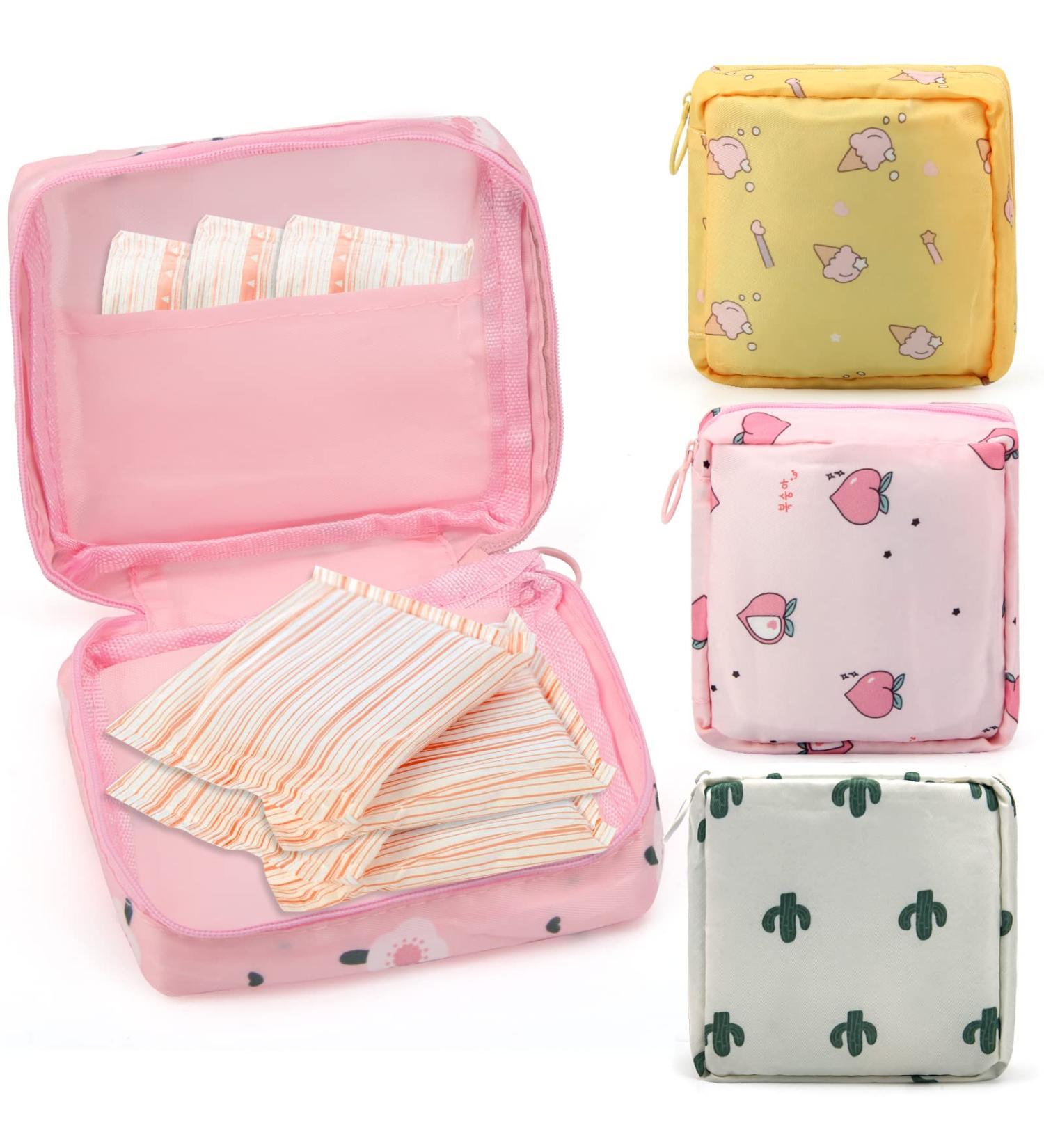 Sanitary Napkin Storage Bag - 4 Pieces Menstrual Pad Pouch for Teen Girls & Women (Cute Style) - Buy Online on GoSupps.com