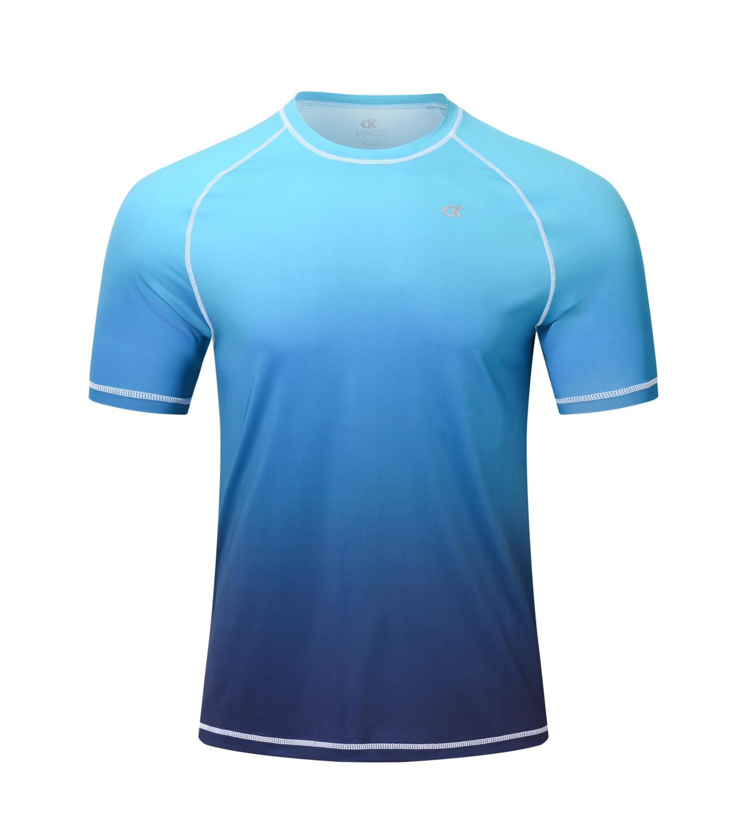 Yukaichen Men's Rashguard - Fast-Drying Breathable Short Sleeve Swimming Shirt - Water Sports T-Shirt in L Color Gradient Blue - Buy Online on GoSupps.com