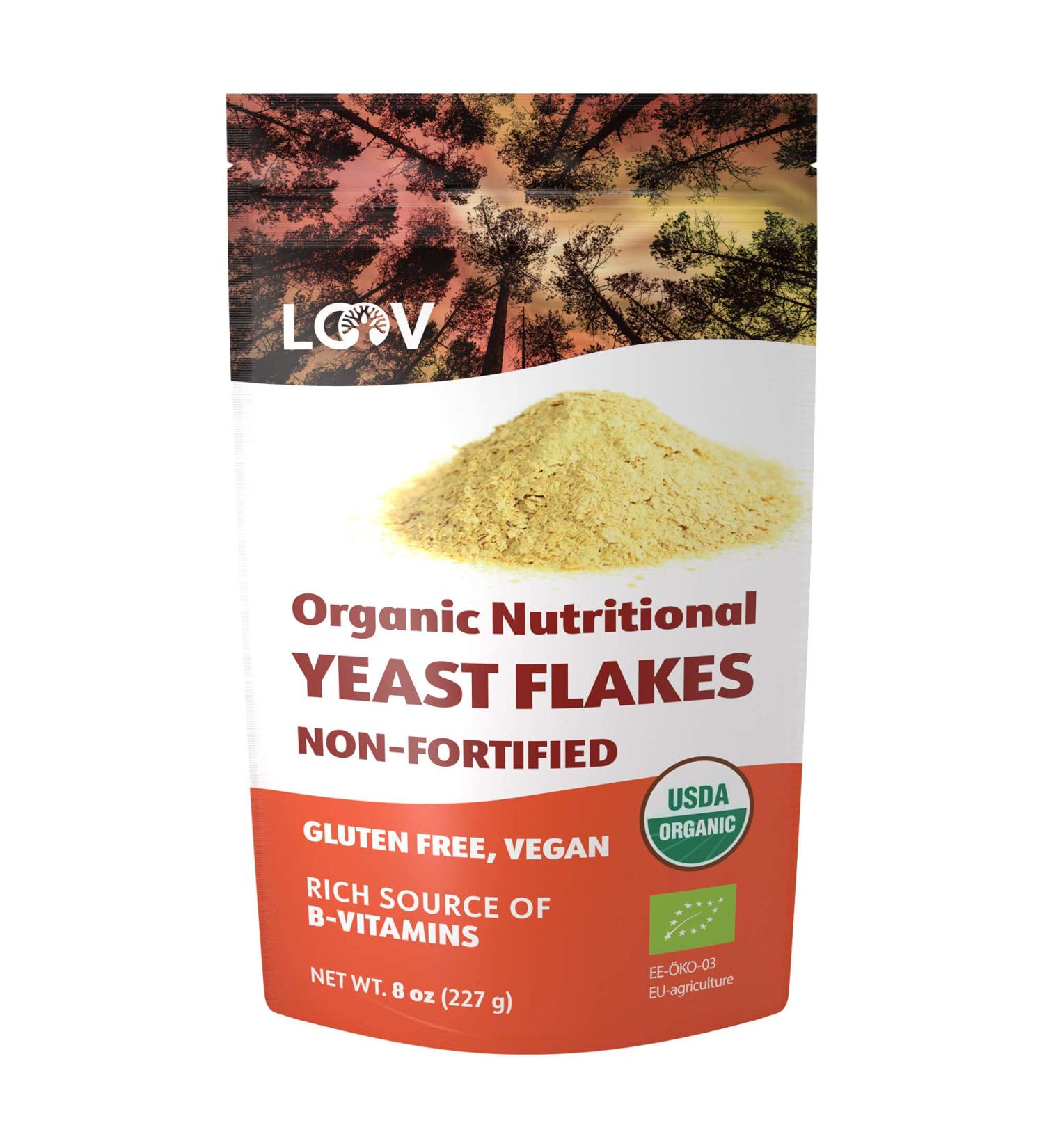LOOV Organic Nutritional Yeast Flakes - Non-Fortified, Vegan, Non-GMO, Gluten Free, 227g | B-Vitamins | No Added Vitamins or Sugar | Resealable Bag - Buy Online on GoSupps.com